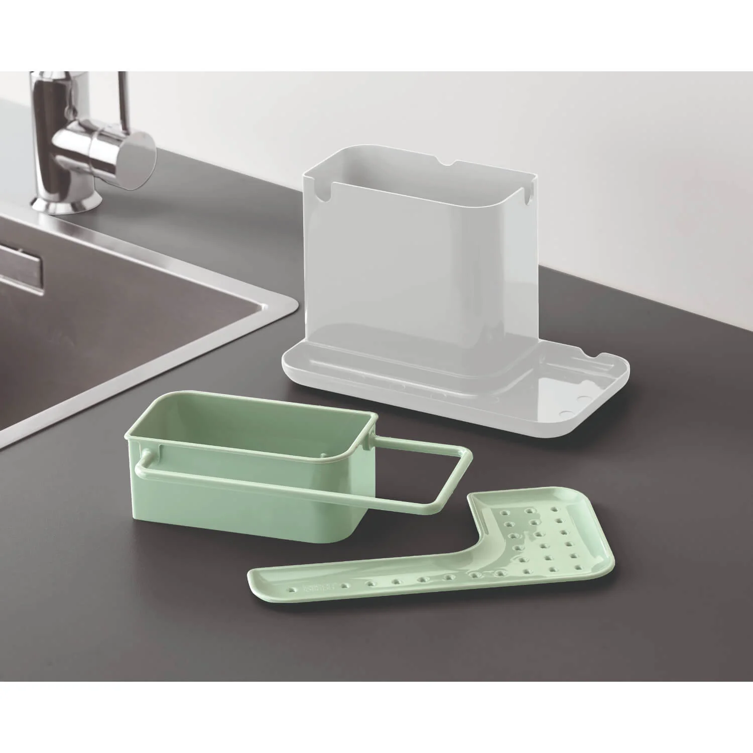 Joseph Joseph Caddy Sink Tidy - Light Stone & Sage Green - Image 10
