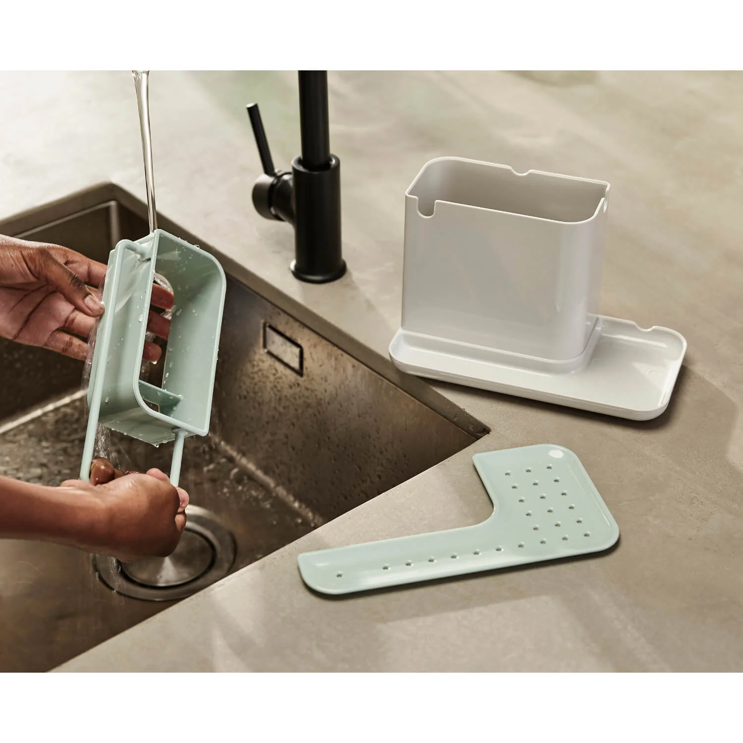 Joseph Joseph Caddy Sink Tidy - Light Stone & Sage Green - Image 12