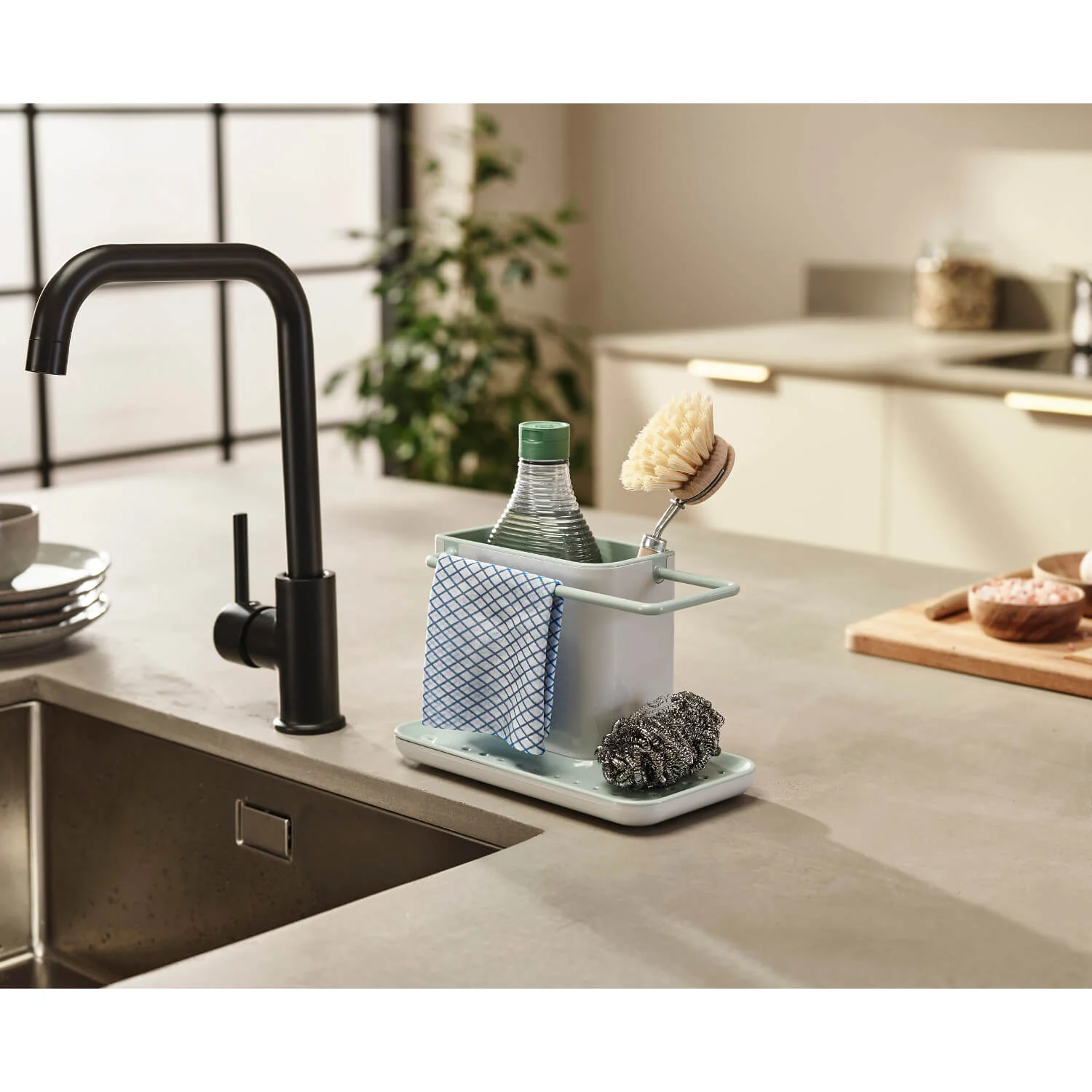 Joseph Joseph Caddy Sink Tidy - Light Stone & Sage Green - Image 9