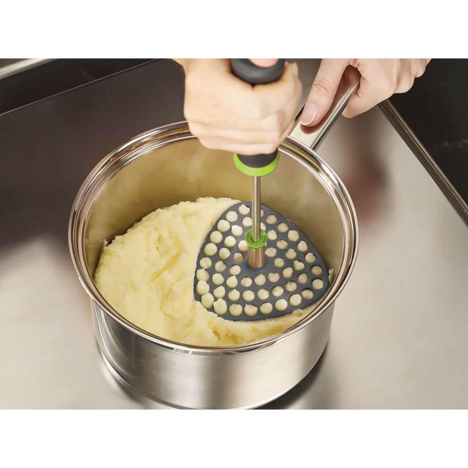 Joseph Joseph Delta Folding Potato Masher - Green / Grey - Image 3