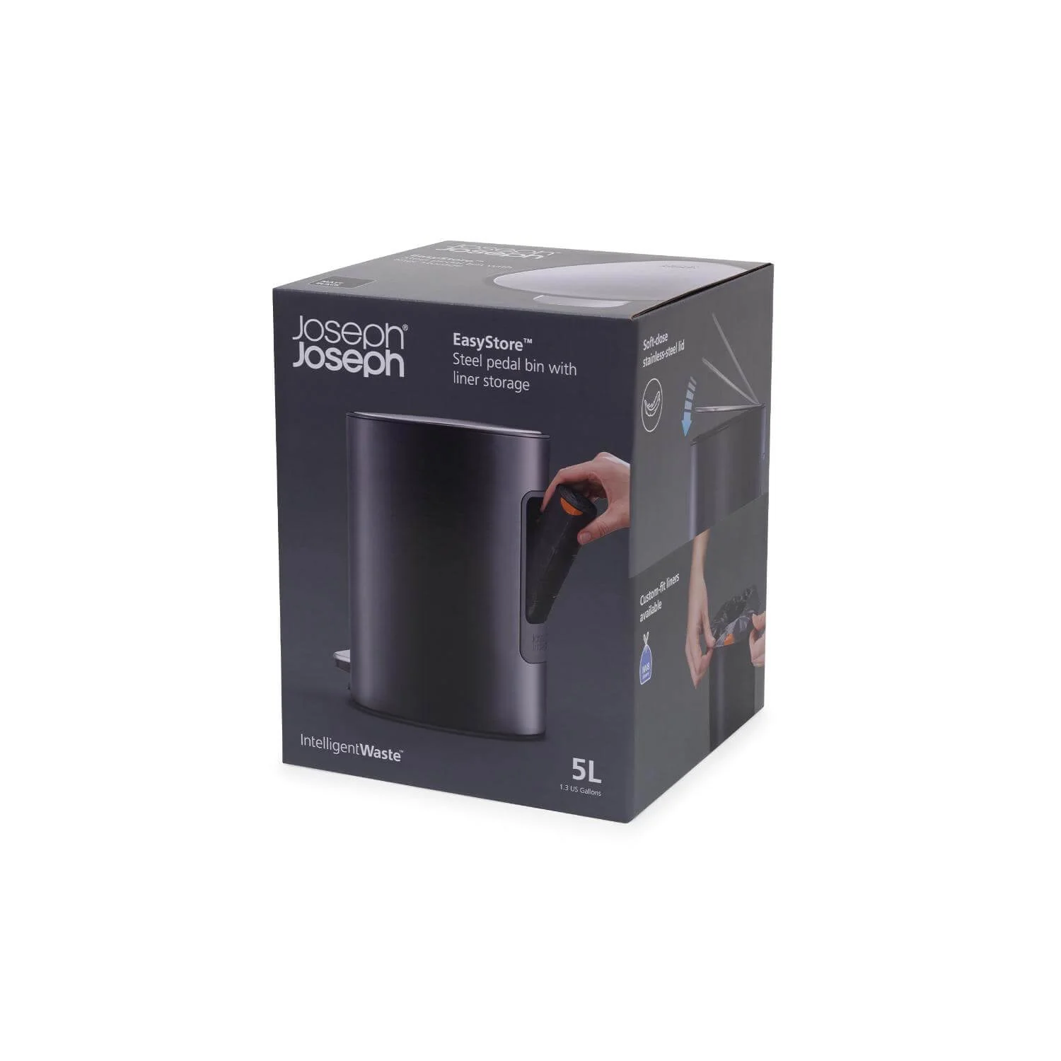 Joseph Joseph EasyStore 5-Litre Pedal Bin - Matt Black - Image 7