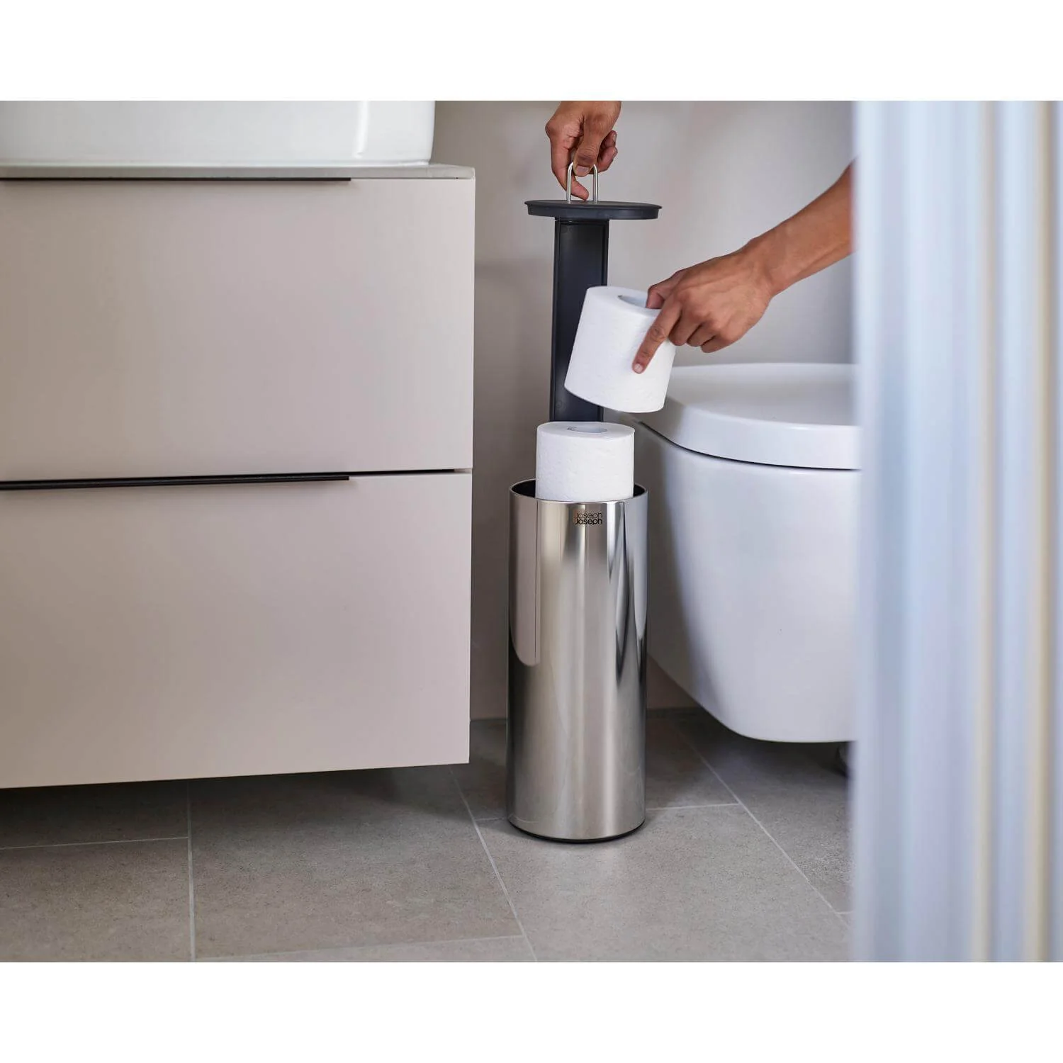 Joseph Joseph EasyStore Luxe Stainless Steel Concealed Toilet Roll Holder - Image 6