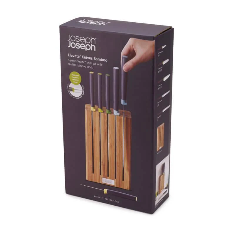 Joseph Joseph Elevate 5 Piece Kitchen Knife Block Set - Bamboo - Image 5