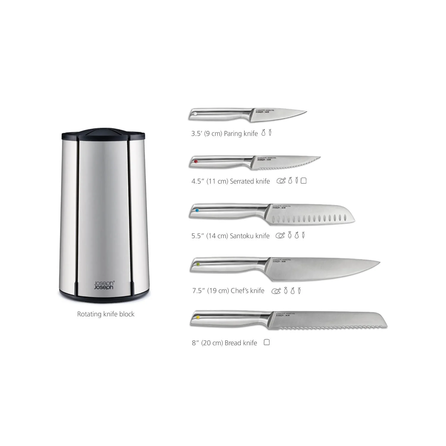 Joseph Joseph Elevate Steel Knives Carousel 5-Piece Set - Image 5
