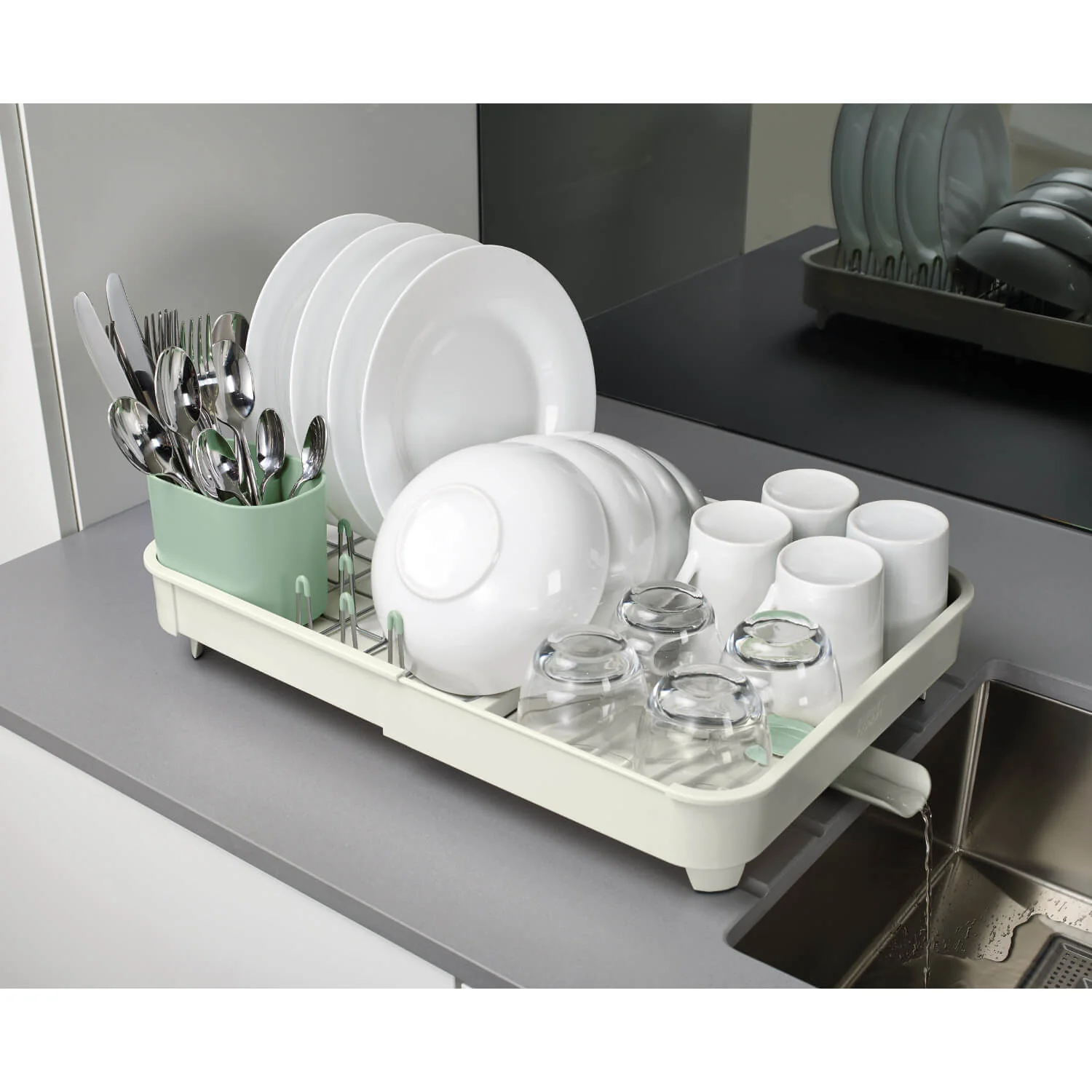 Joseph Joseph Extend Expandable Dish Rack - Light Stone & Sage Green - Image 13