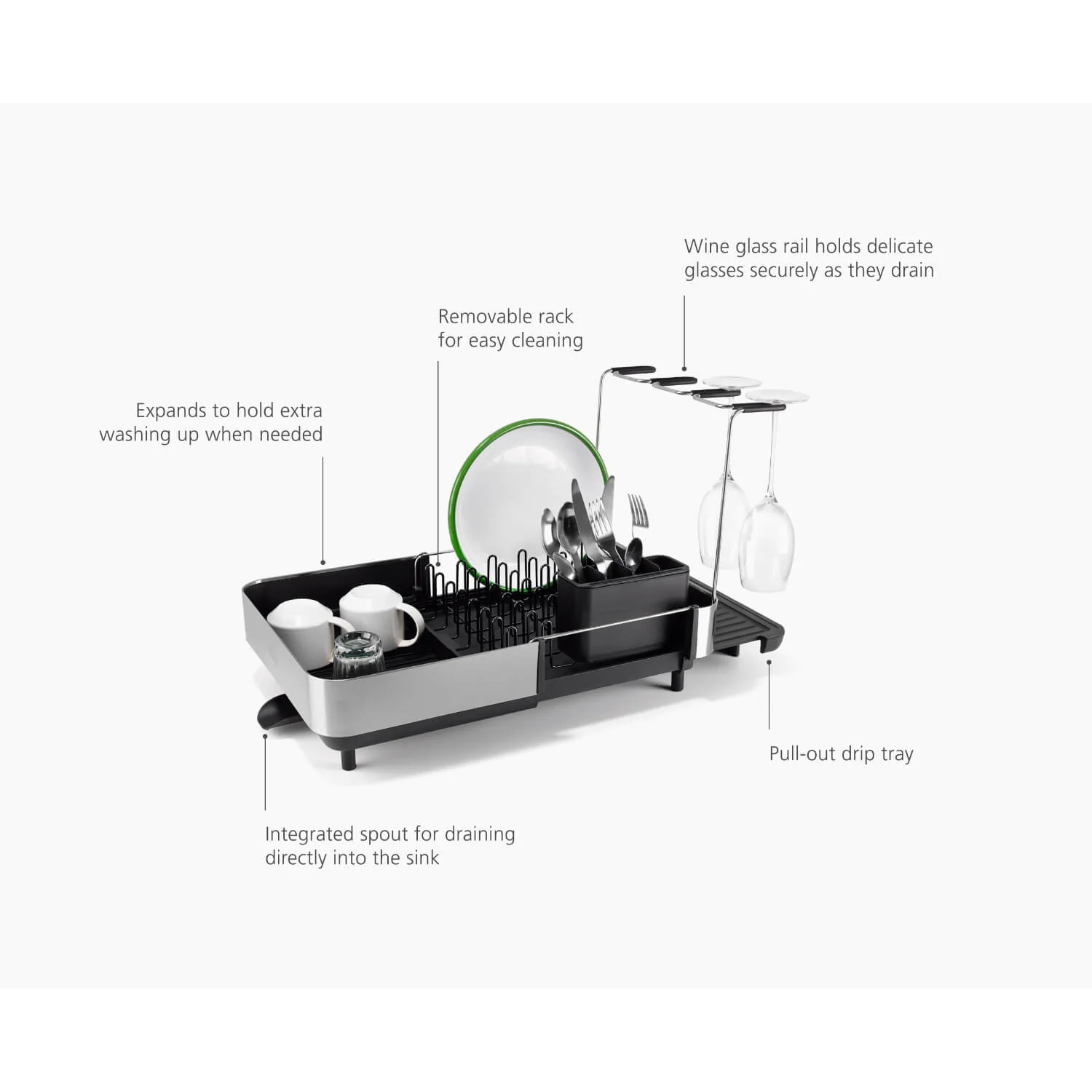 Joseph Joseph Extend™ Steel Plus Expandable Dish Drainer with Wine Rack - Black - Image 11