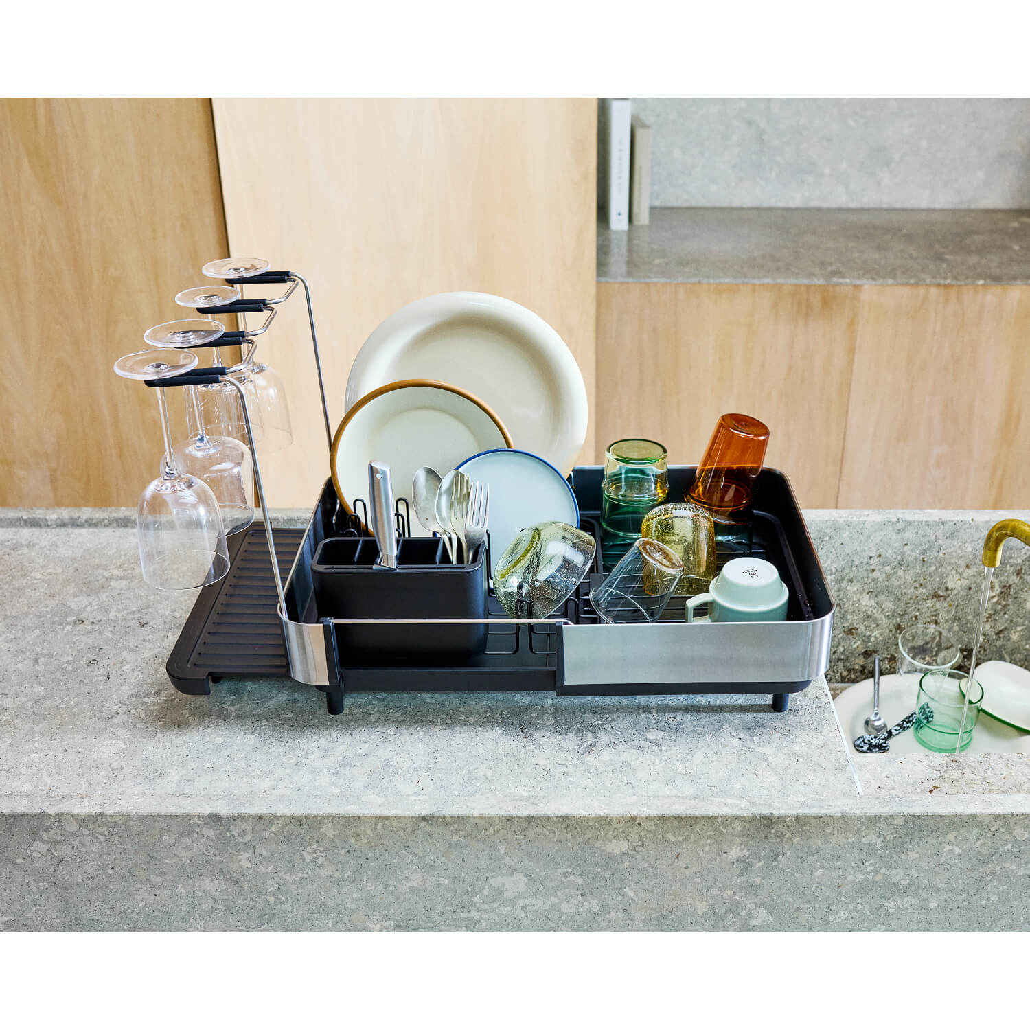 Joseph Joseph Extend™ Steel Plus Expandable Dish Drainer with Wine Rack - Black - Image 5