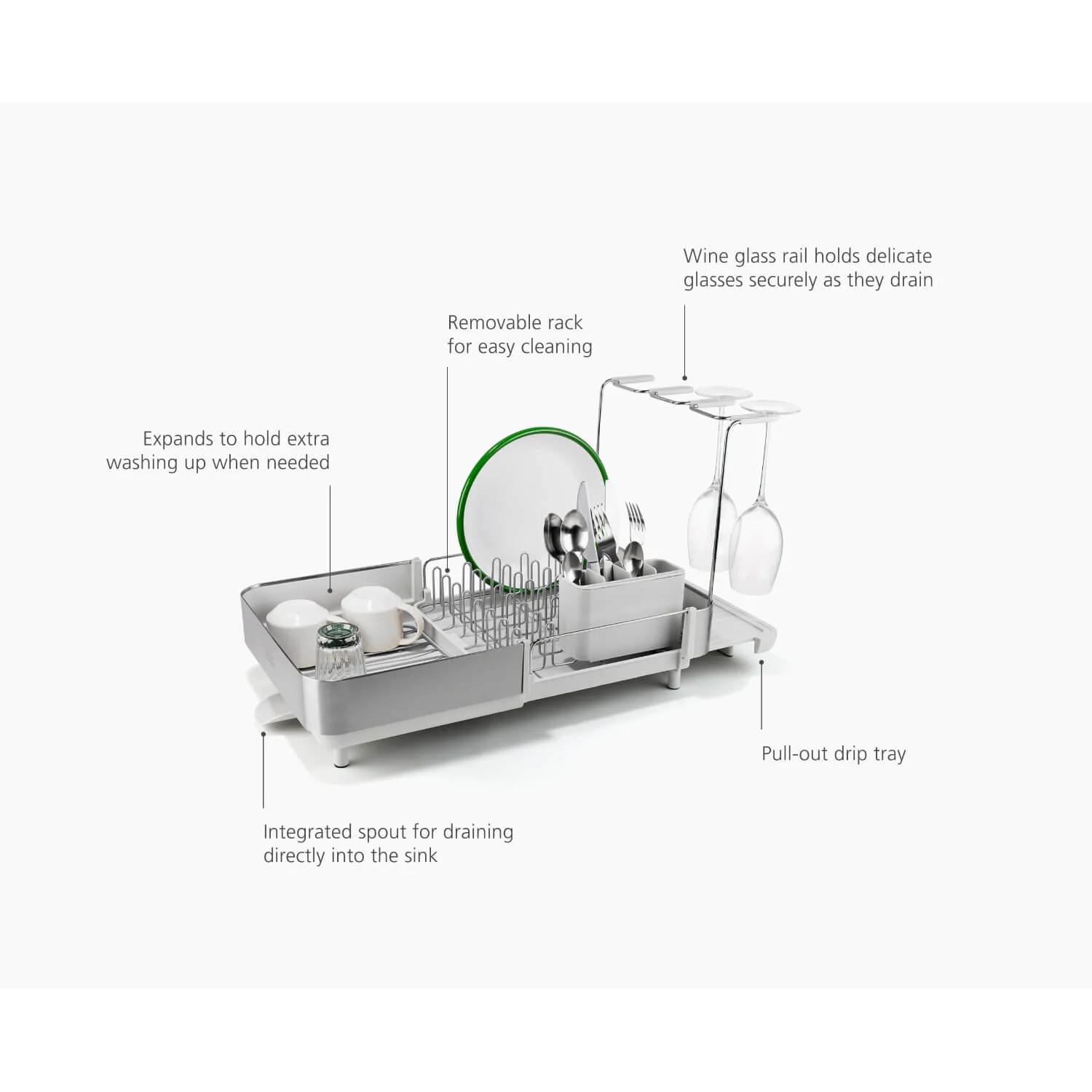 Joseph Joseph Extend™ Steel Plus Expandable Dish Drainer with Wine Rack - Light Stone - Image 11