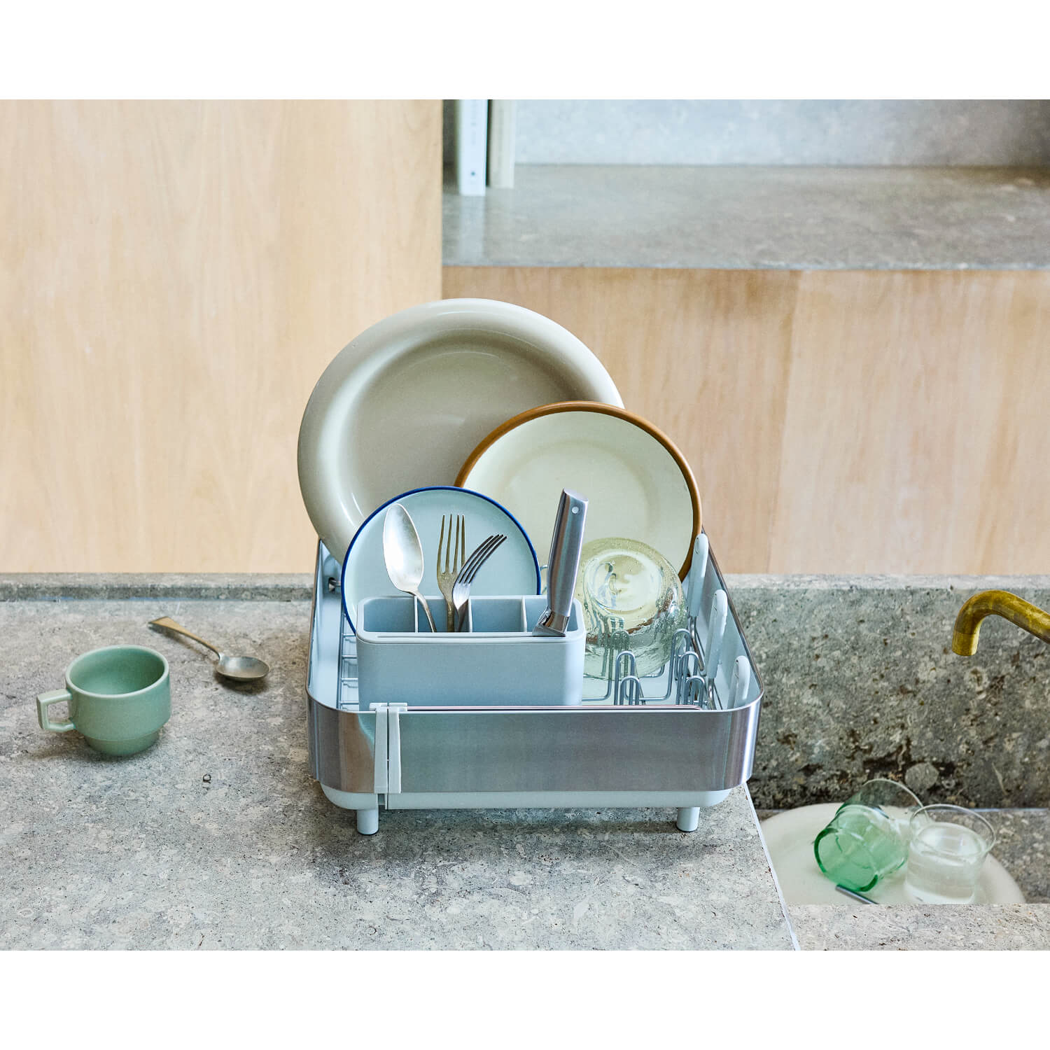 Joseph Joseph Extend™ Steel Plus Expandable Dish Drainer with Wine Rack - Light Stone - Image 6