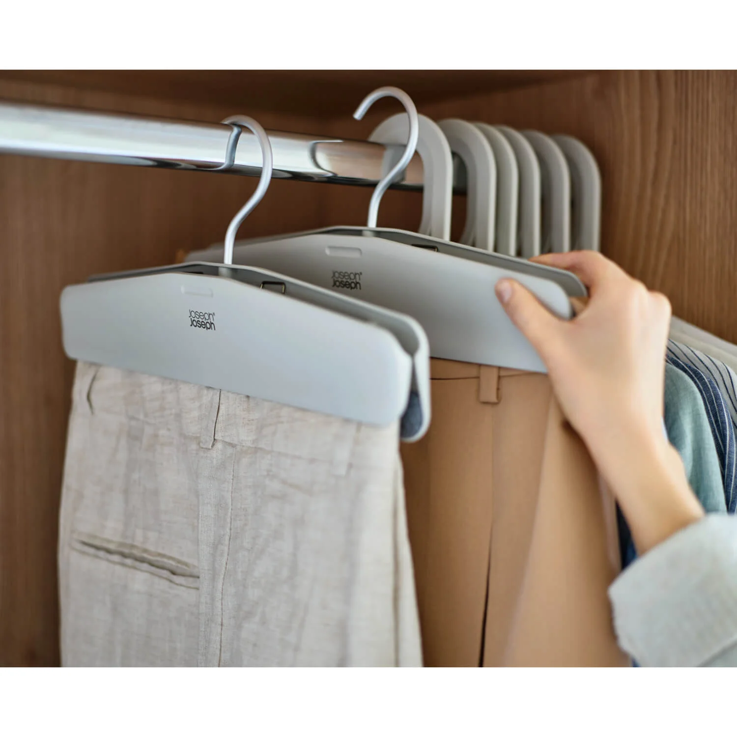 Joseph Joseph Orderly™ Easy-Grip Set of  2 Trouser & Skirt Hanger Set - Ecru - Image 12