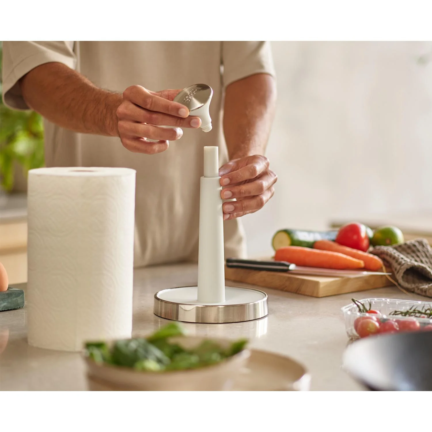 Joseph Joseph Push&Tear Kitchen Roll Holder - Light Stone - Image 4