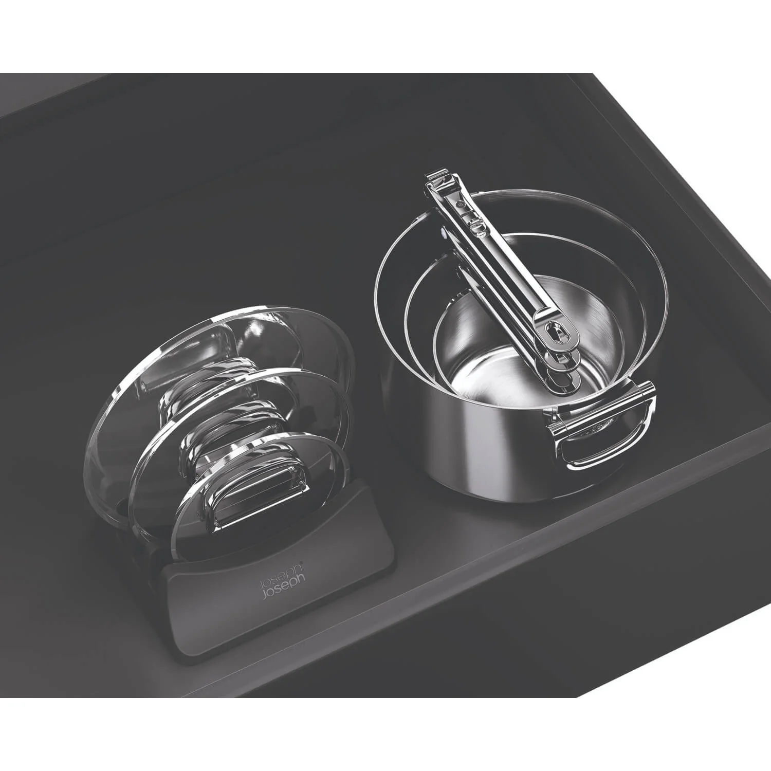 Joseph Joseph Space 3-Piece Folding Handle Saucepan Set - Stainless Steel - Image 10