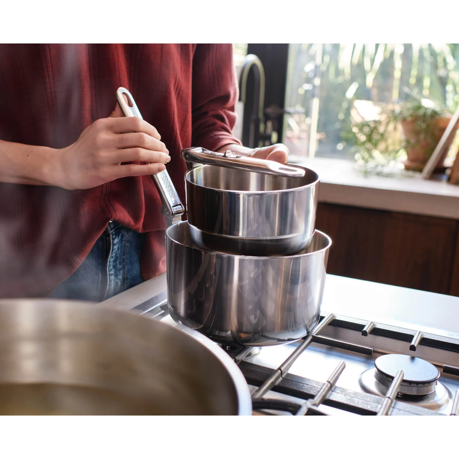 Joseph Joseph Space 3-Piece Folding Handle Saucepan Set - Stainless Steel - Image 15