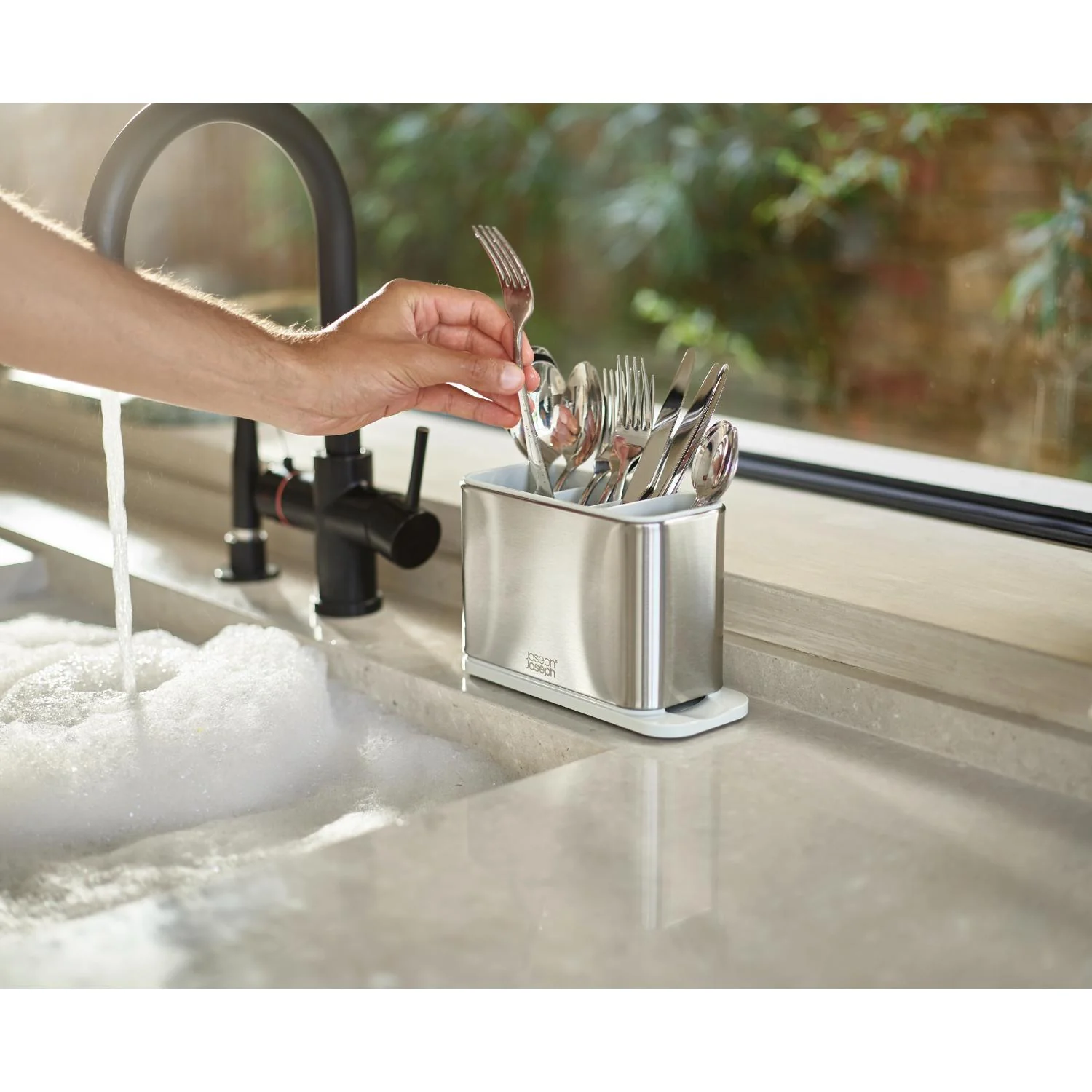 Joseph Joseph Surface Stainless Steel Cutlery Drainer - Light Stone - Image 7
