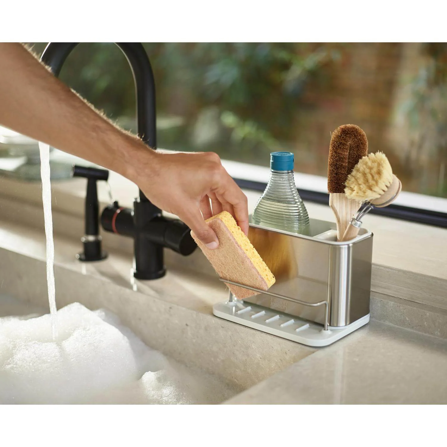 Joseph Joseph Surface Stainless Steel Sink Tidy - Light Stone - Image 6