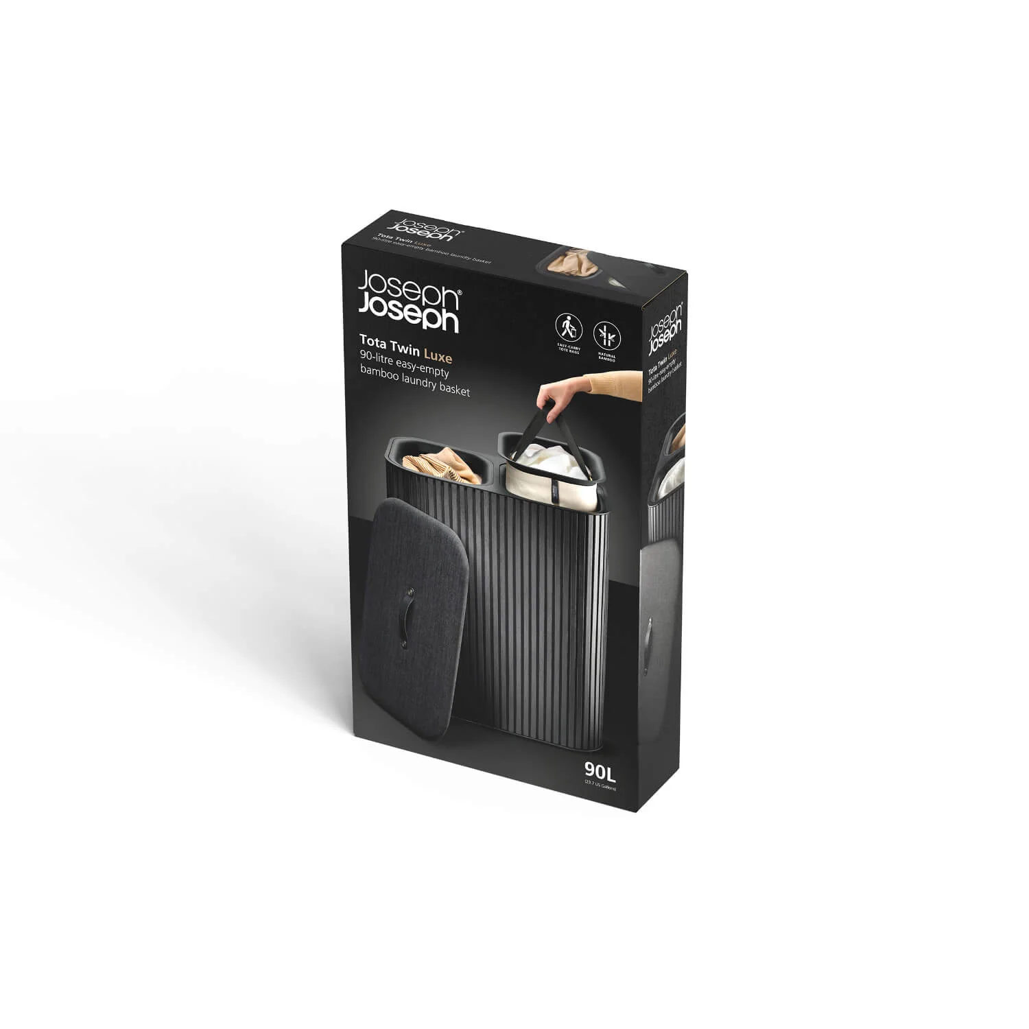 Joseph Joseph Tota Luxe 90 Litre Laundry Separation Bamboo Basket - Black - Image 12