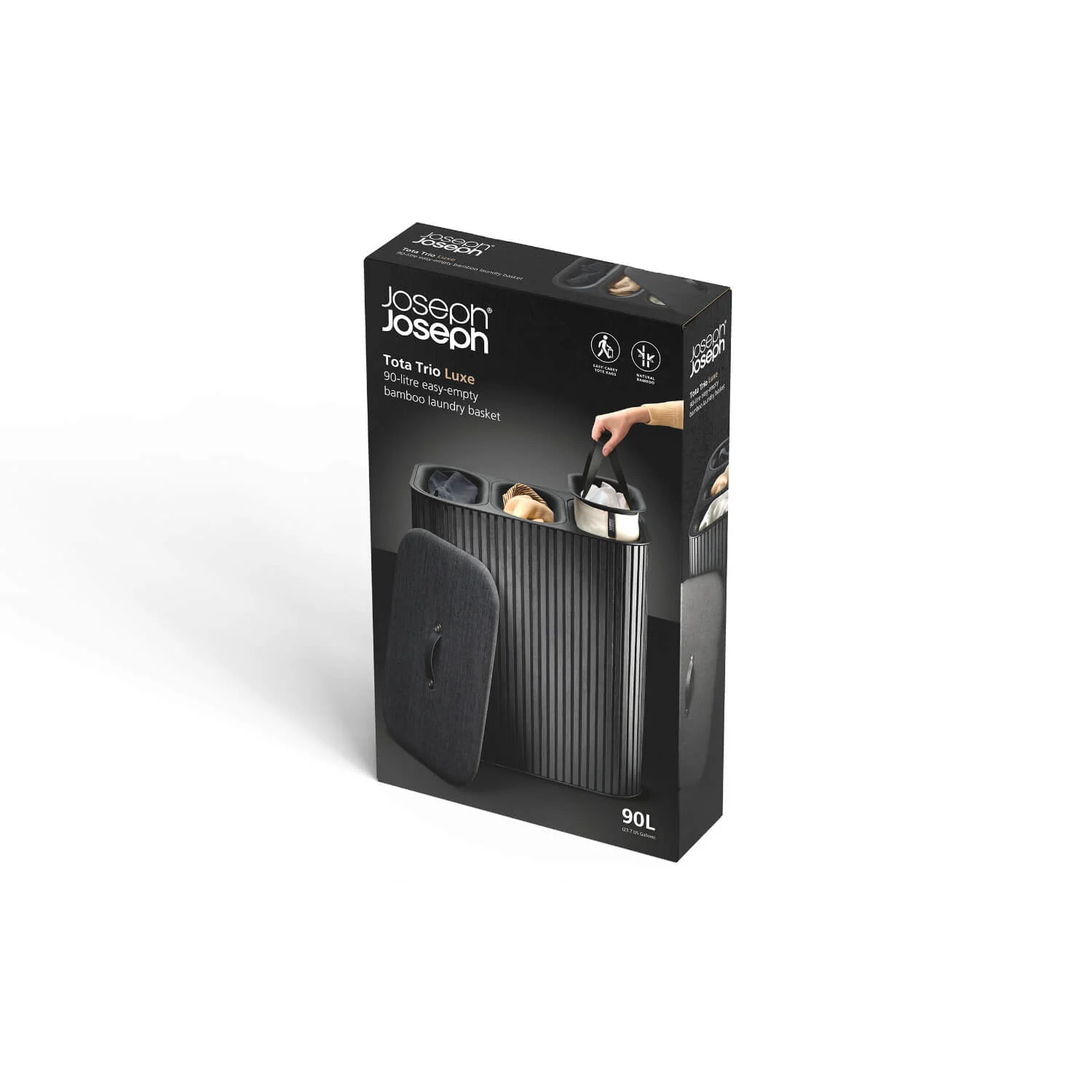 Joseph Joseph Tota Trio Luxe 90 Litre Laundry Separation Bamboo Basket - Black - Image 11