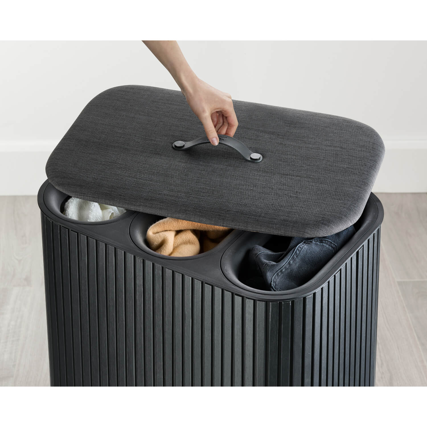 Joseph Joseph Tota Trio Luxe 90 Litre Laundry Separation Bamboo Basket - Black - Image 6
