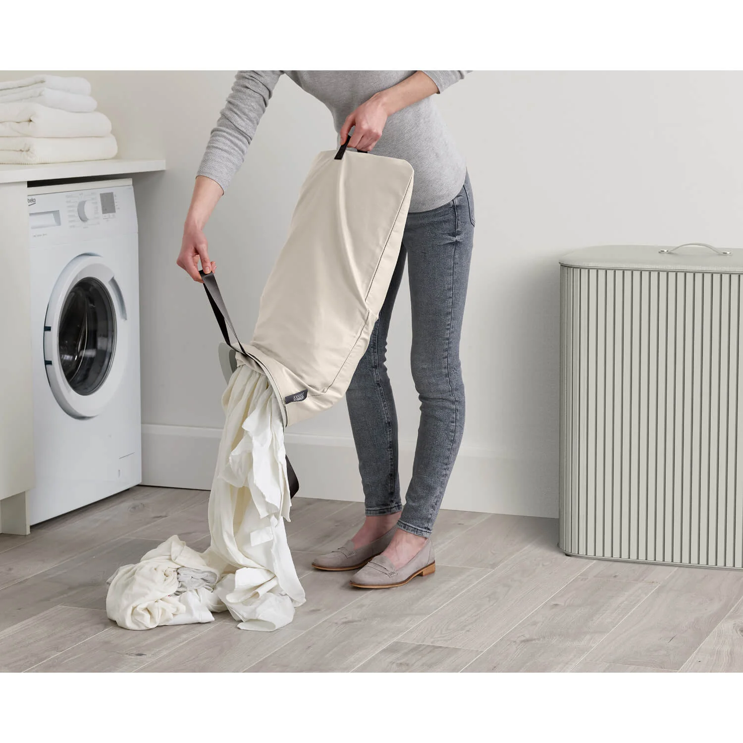 Joseph Joseph Tota Trio Luxe 90 Litre Laundry Separation Bamboo Basket - Ecru - Image 7
