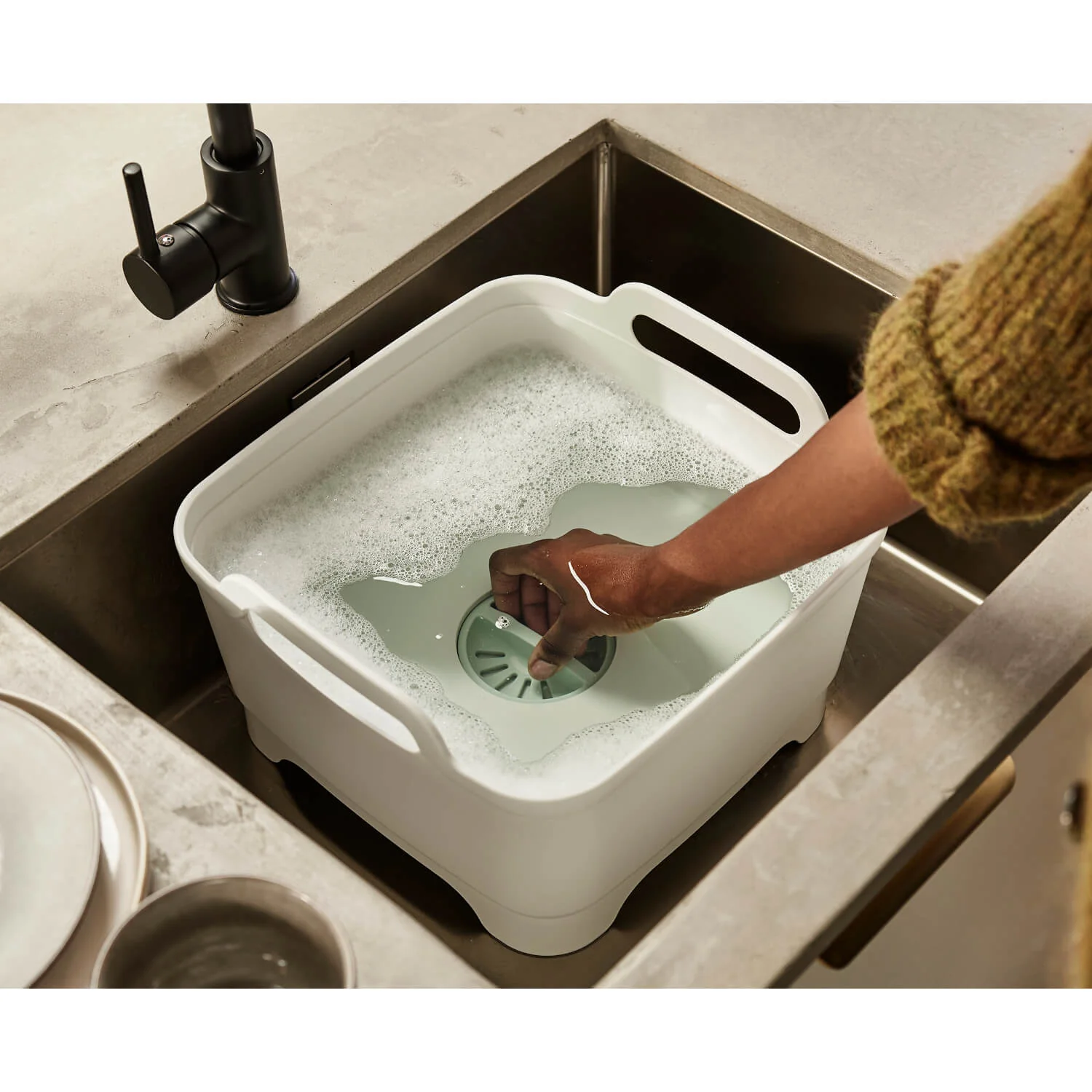 Joseph Joseph Wash & Drain Washing Up Bowl - Stone & Sage - Image 7