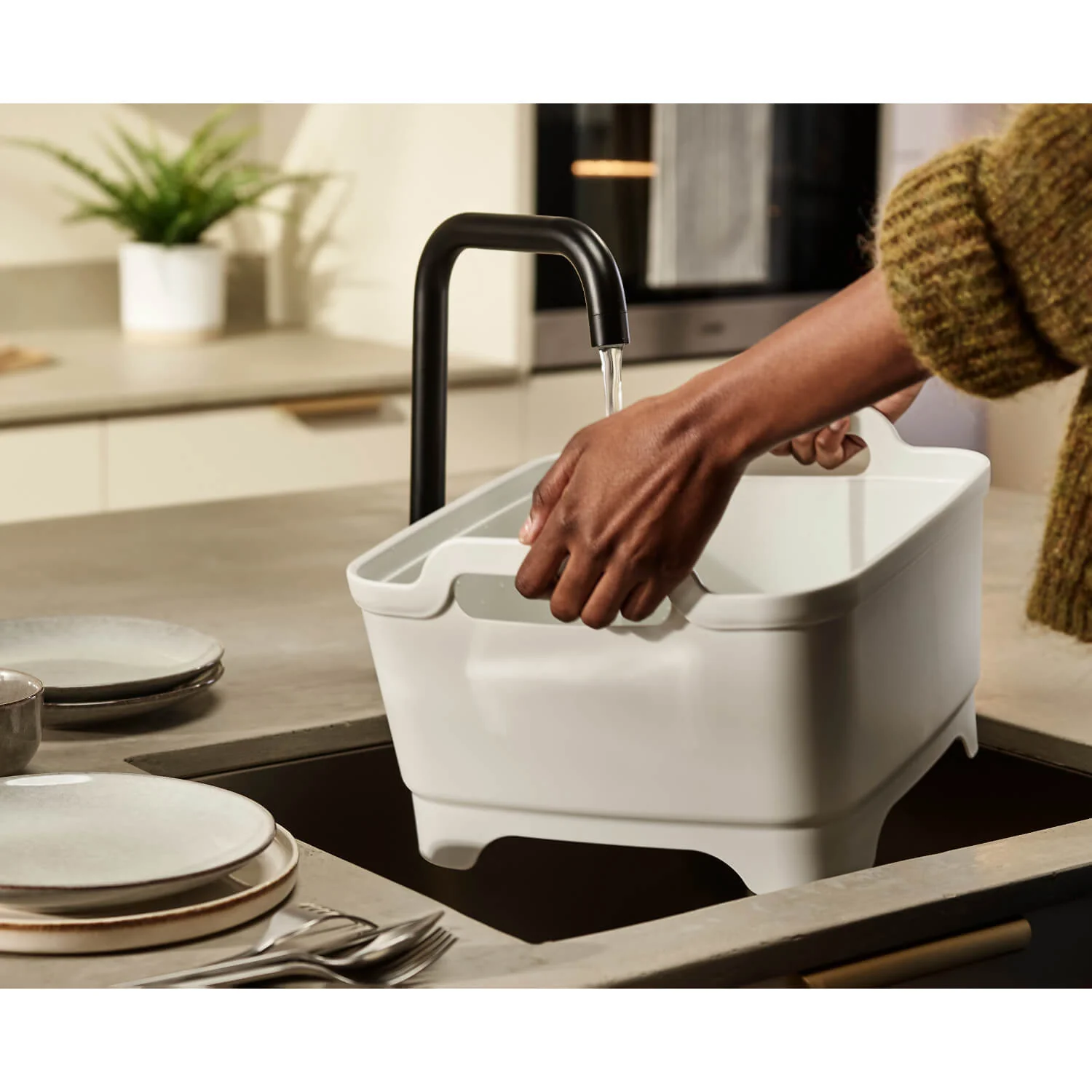 Joseph Joseph Wash & Drain Washing Up Bowl - Stone & Sage - Image 8