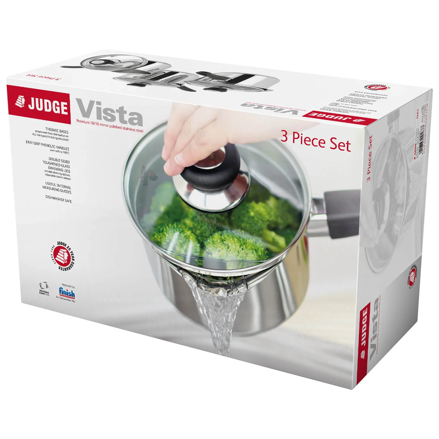 Judge Vista 3-Piece Stainless Steel Draining Saucepan Set - Image 3