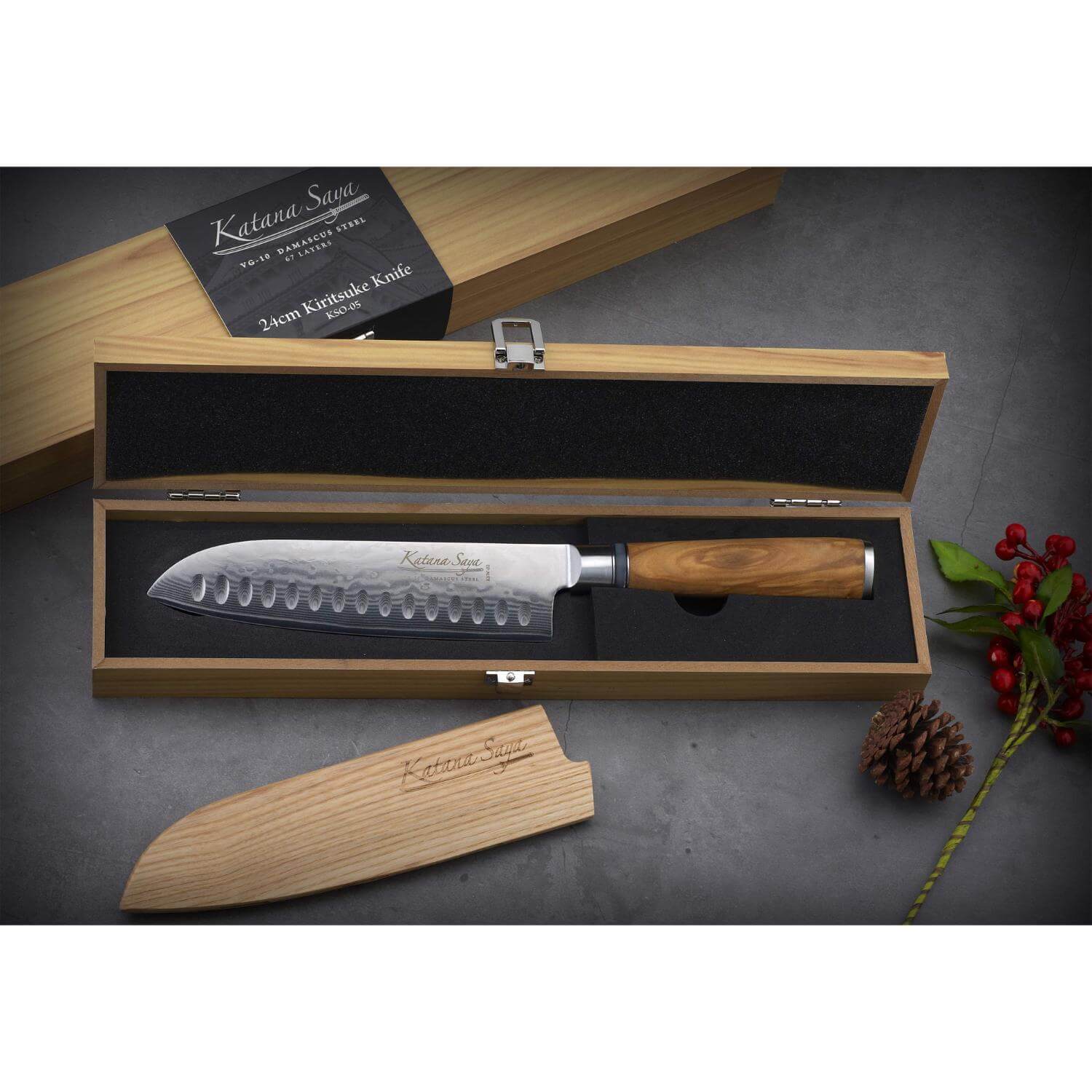 Katana Saya Olivewood 18cm Santoku Knife - Image 5