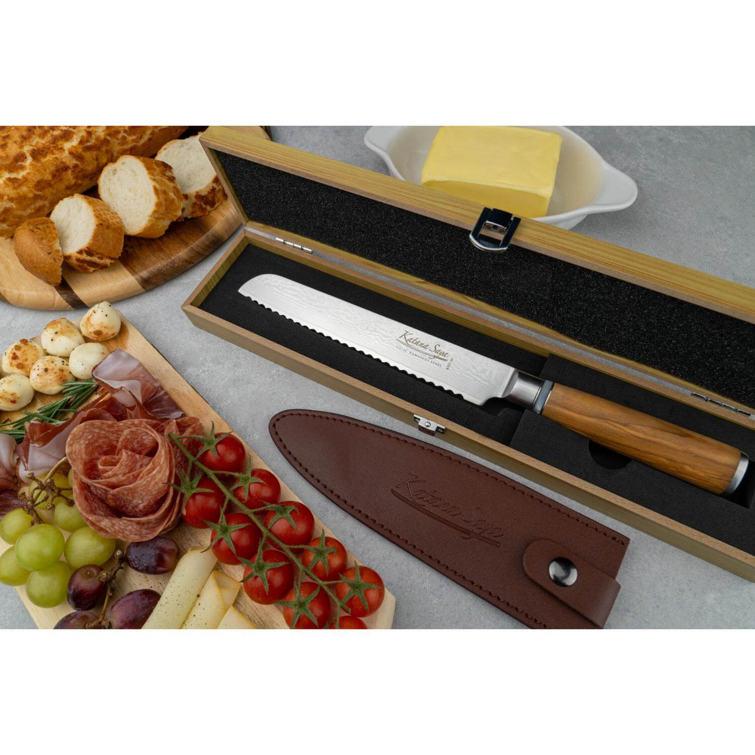Katana Saya Olivewood 20cm Bread Knife - Image 5