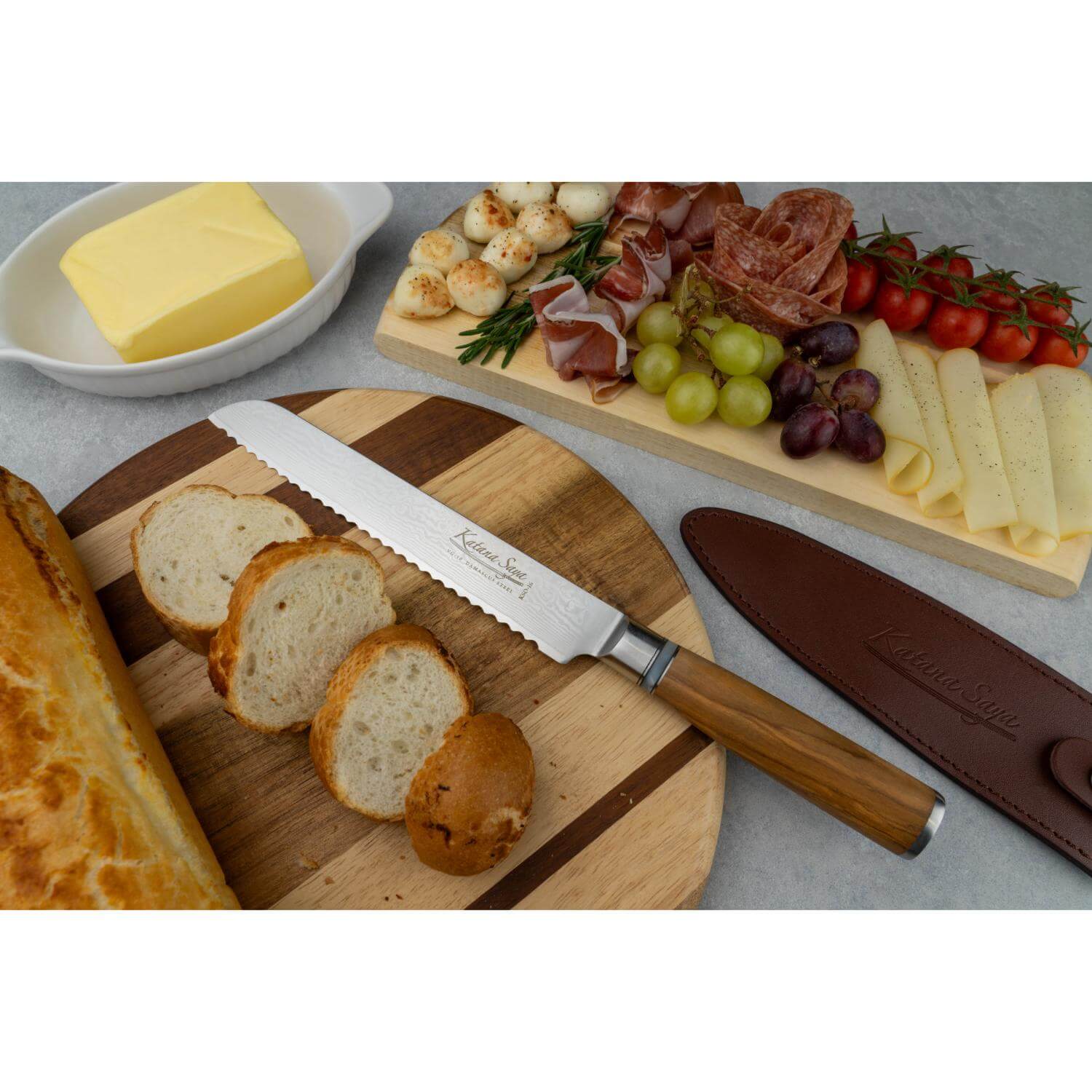 Katana Saya Olivewood 20cm Bread Knife - Image 6