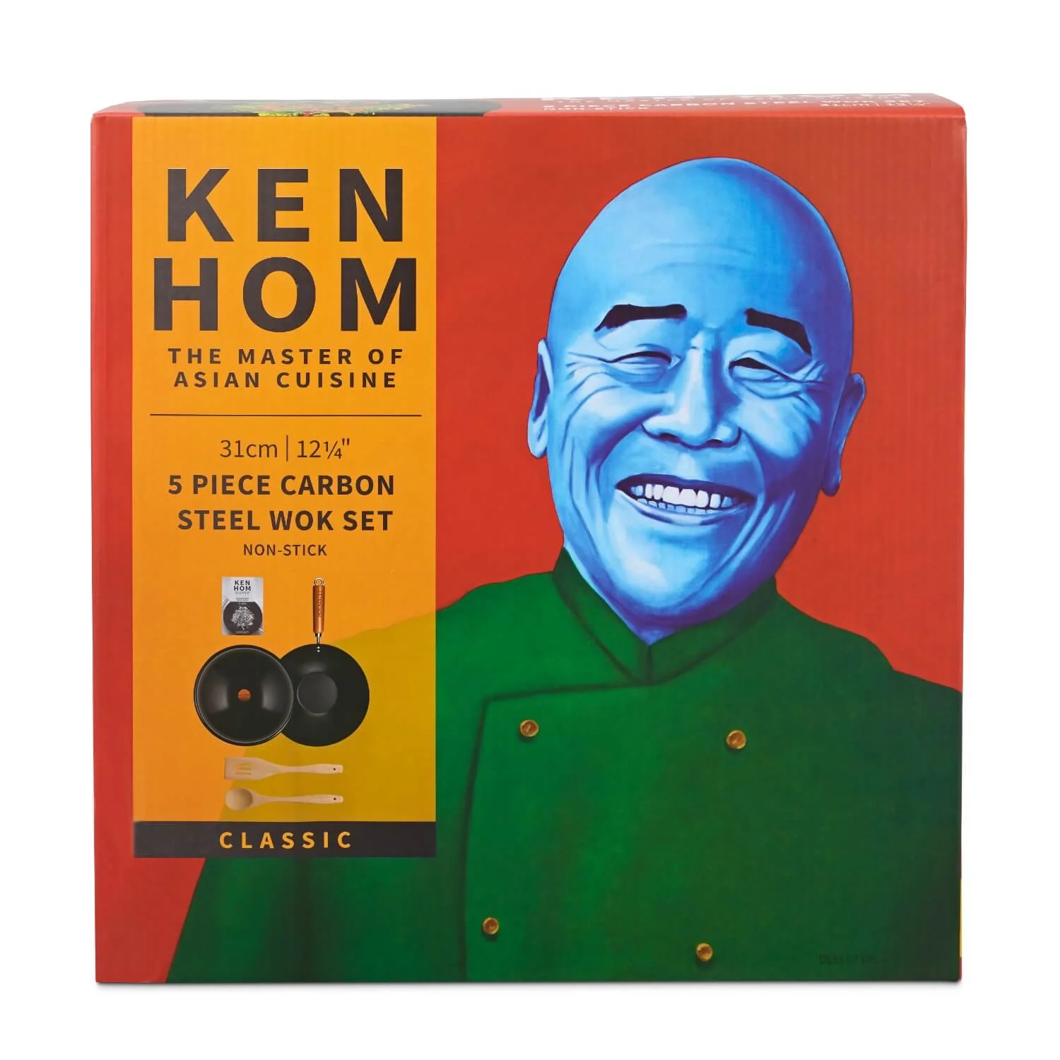 Ken Hom Classic 31cm 5-Piece Carbon Steel Non-Stick Wok Set - Image 6