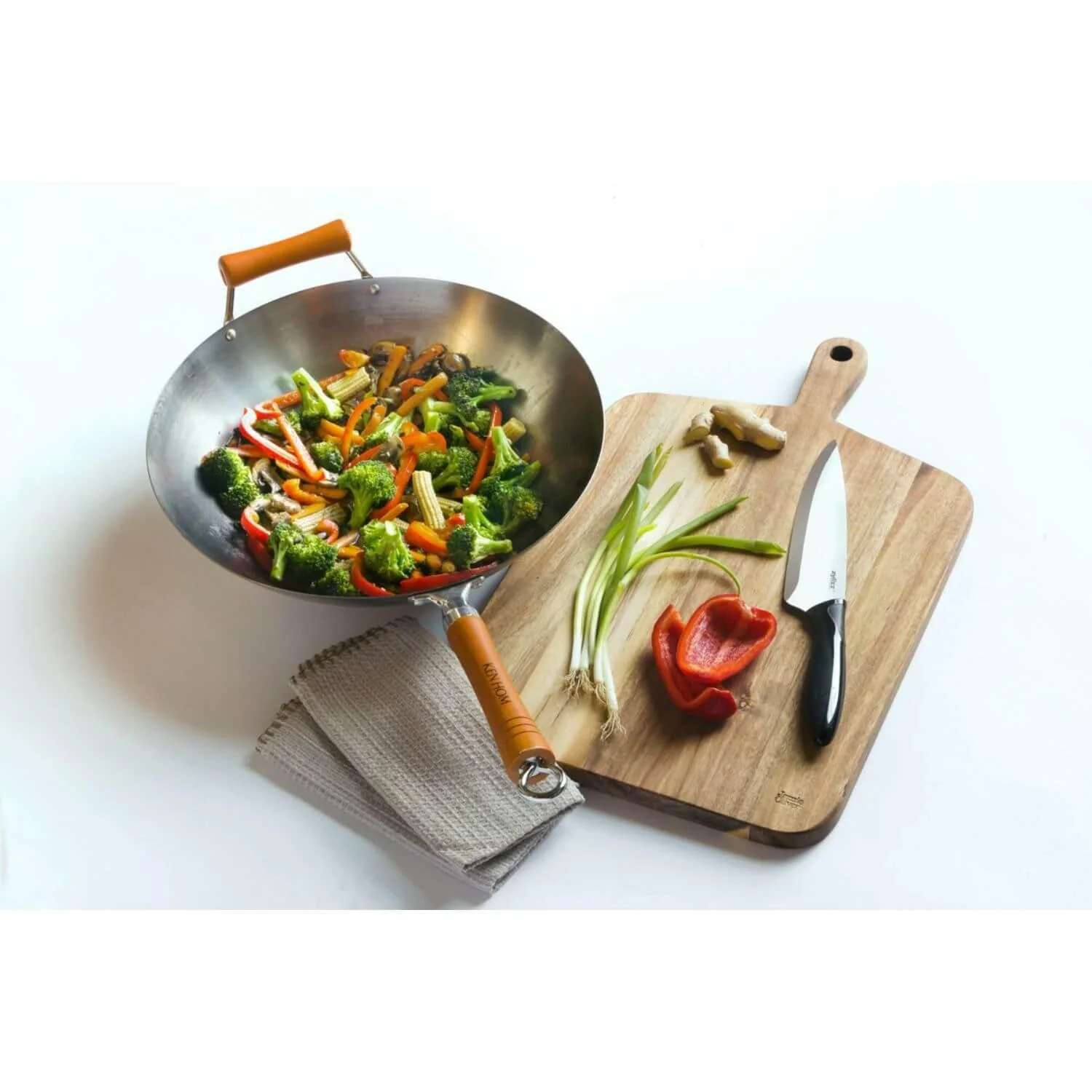 Ken Hom Excellence Non-Stick Carbon Steel Wok - 32cm - Image 4