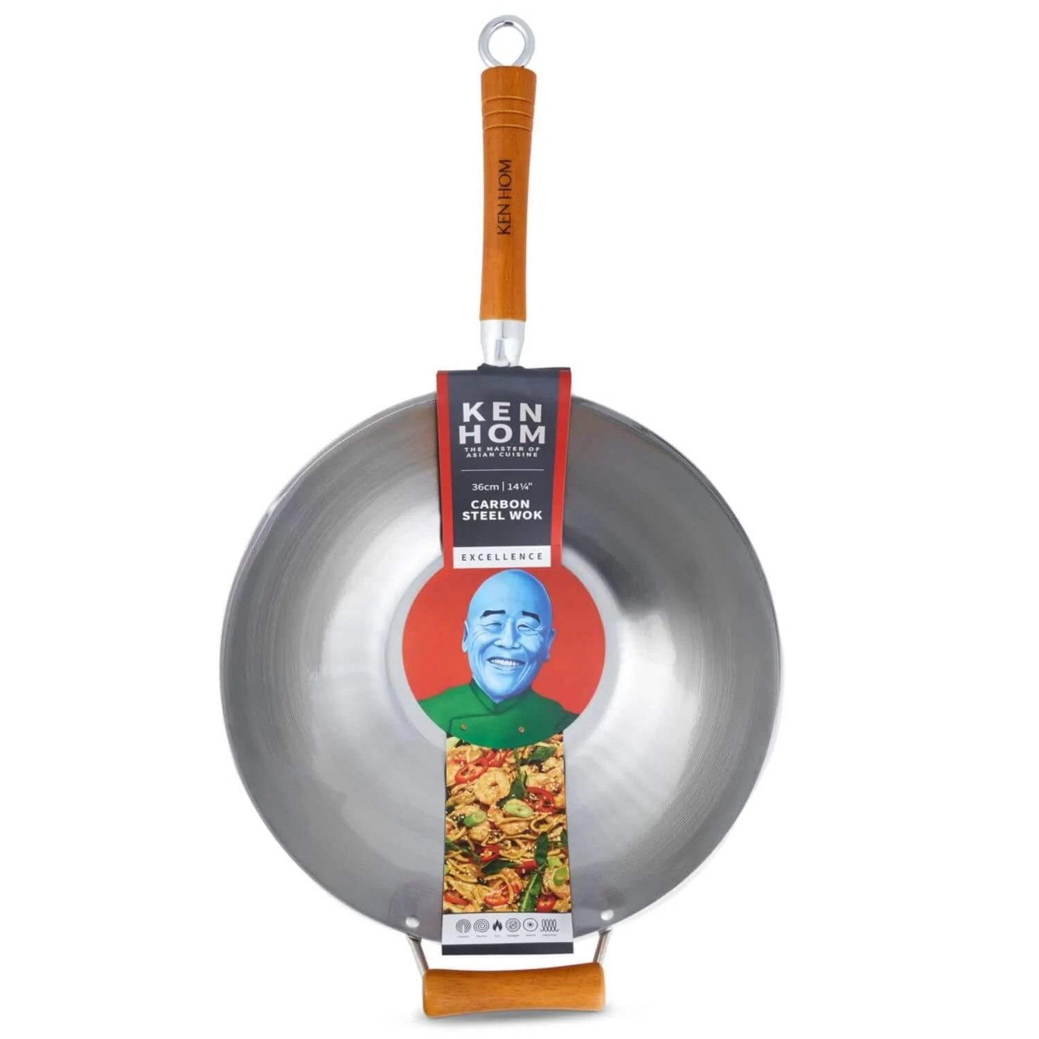 Ken Hom Excellence Non-Stick Carbon Steel Wok - 36cm - Image 4