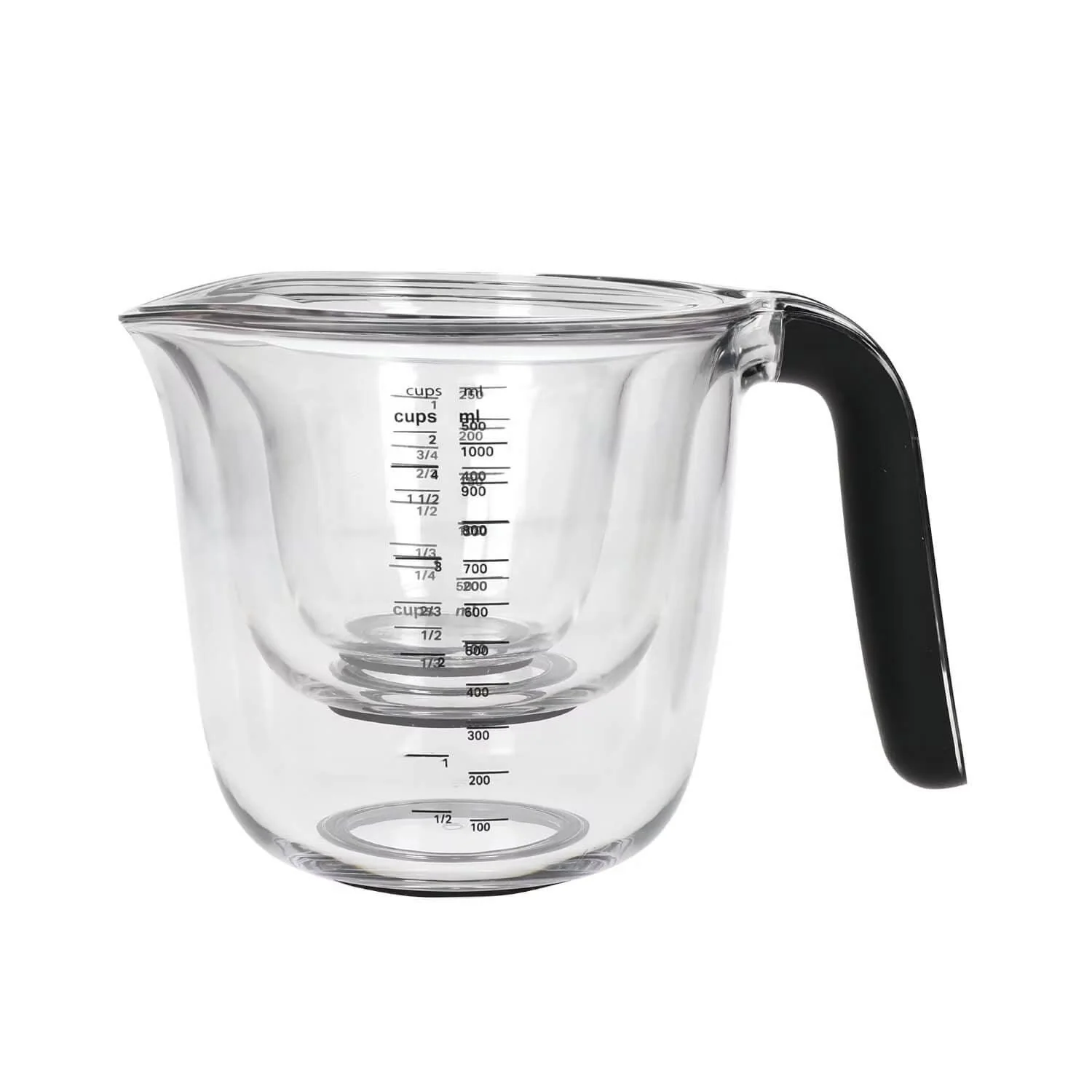 KitchenAid Clear Plastic Stackable 3 Piece Measuring Jug Set - Black Handle