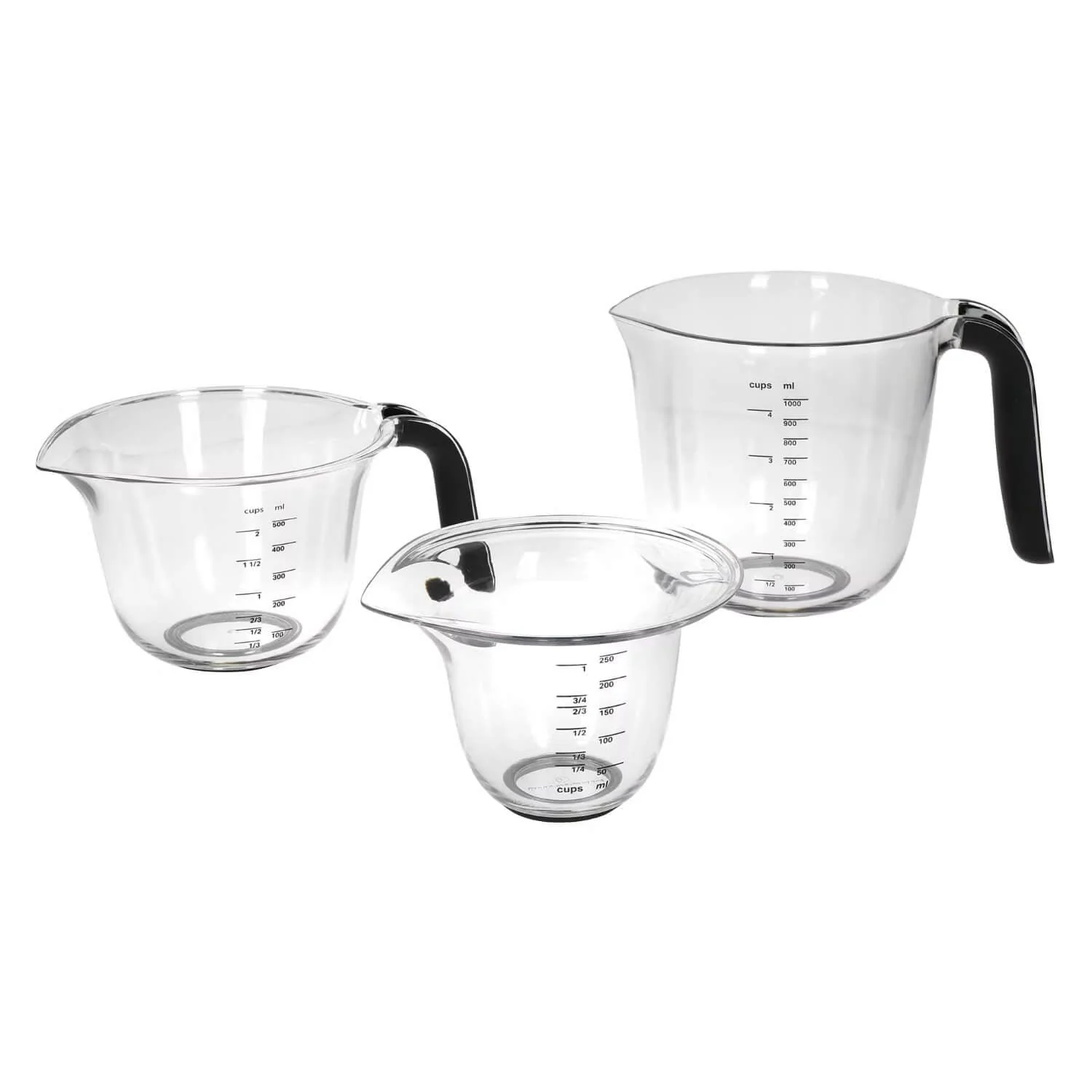 KitchenAid Clear Plastic Stackable 3 Piece Measuring Jug Set - Black Handle - Image 2