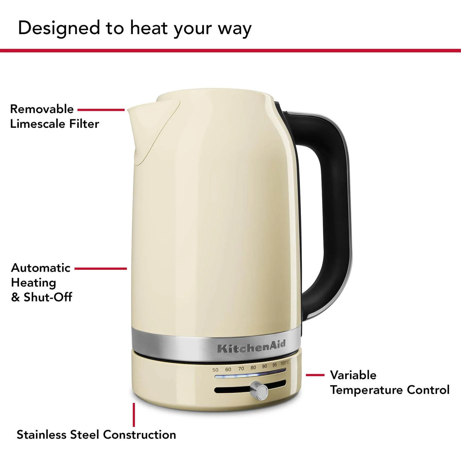 KitchenAid Variable Temperature 5KEK1701BAC 1.7 Litre Kettle - Almond Cream - Image 7