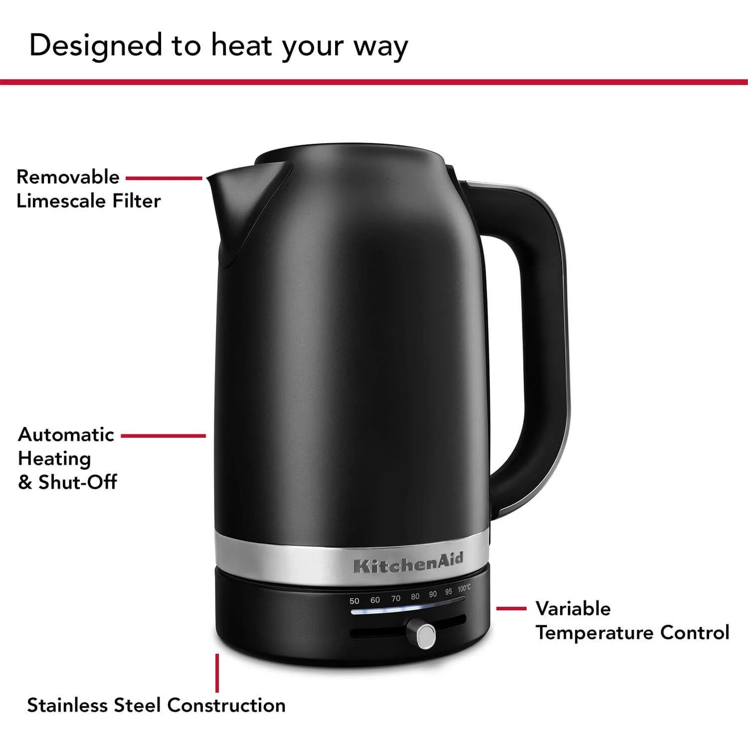 KitchenAid Variable Temperature 5KEK1701BBM 1.7 Litre Kettle - Matt Black - Image 7
