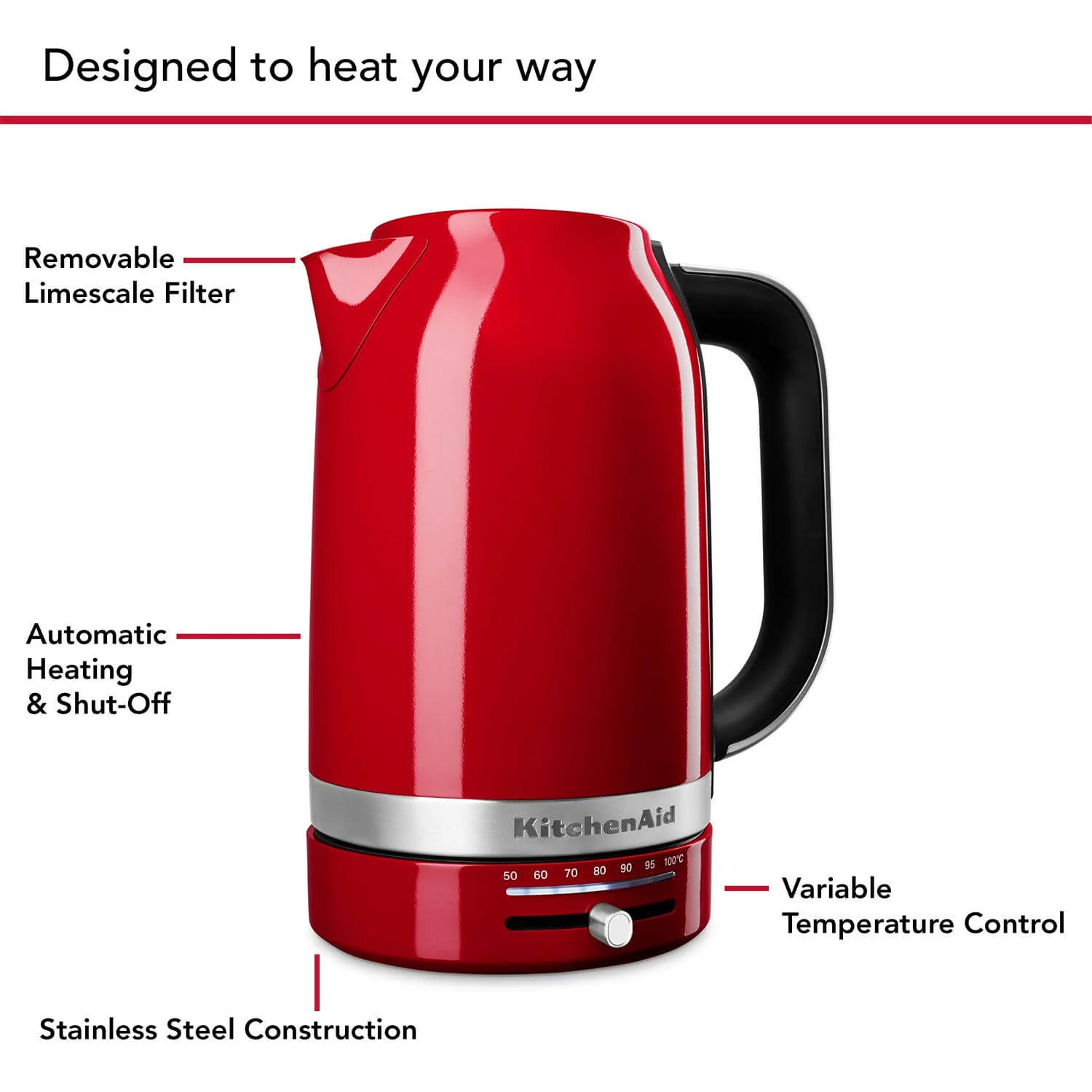 KitchenAid Variable Temperature 5KEK1701BER 1.7 Litre Kettle - Empire Red - Image 7