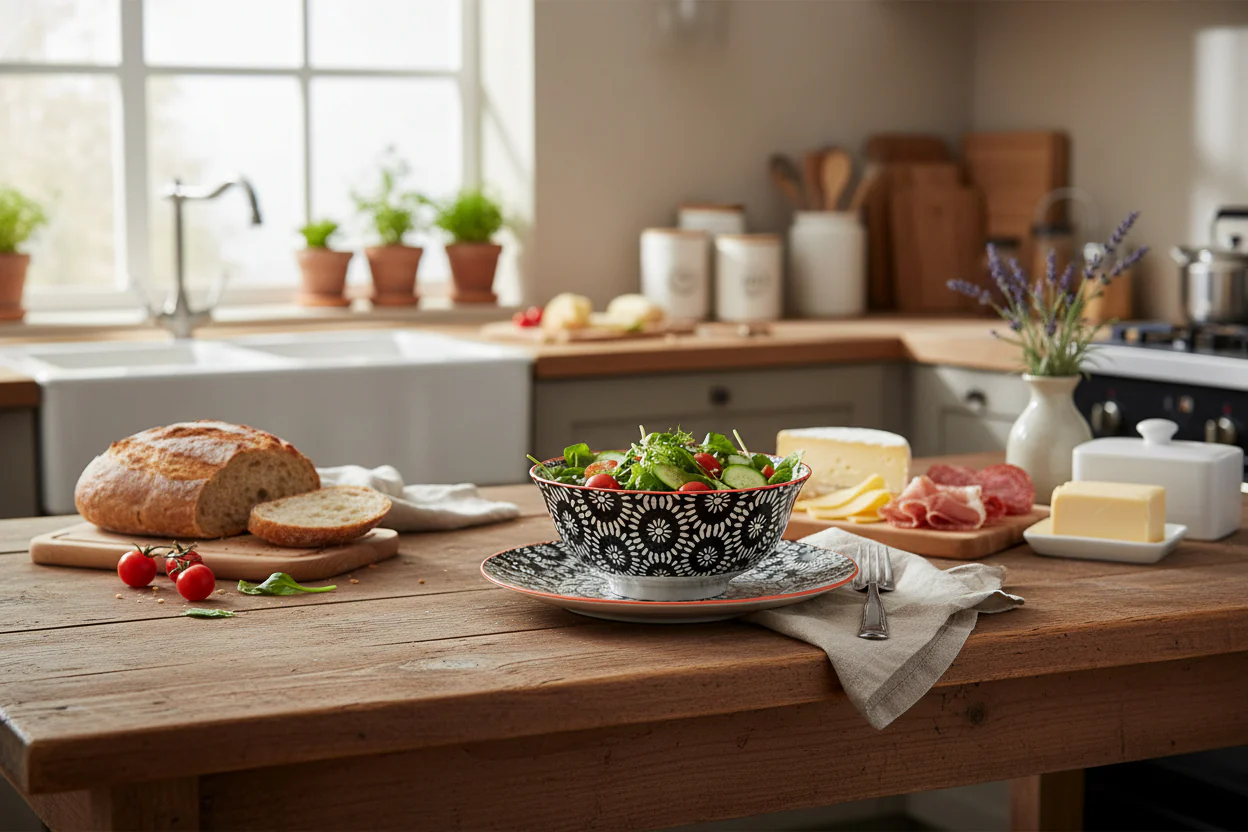 KitchenCraft Stoneware Bowl - Black Floral Swirl - Image 2