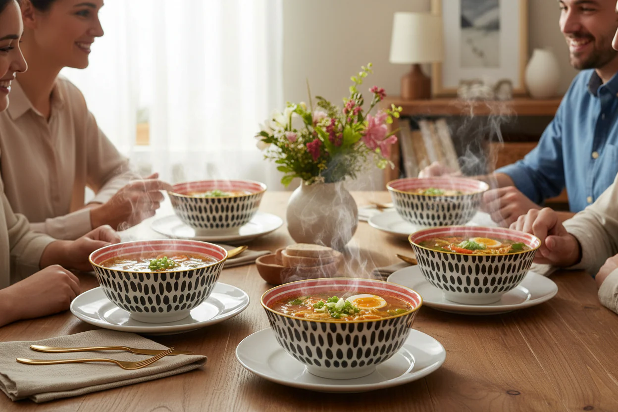 KitchenCraft Stoneware Bowl - Red Swirl & Black Dots - Image 2