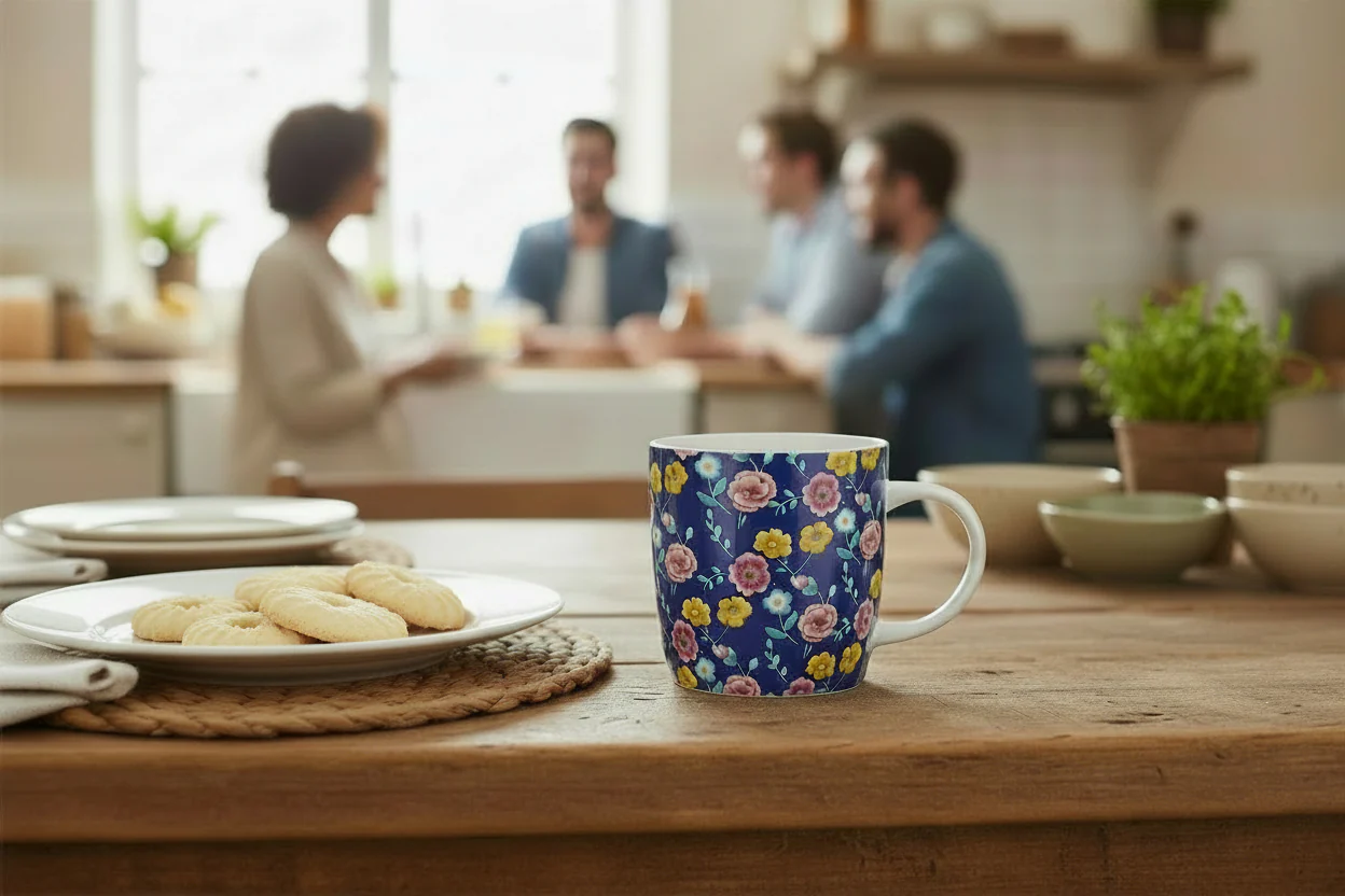 KitchenCraft 425ml Barrel Mug - Navy Floral - Image 2