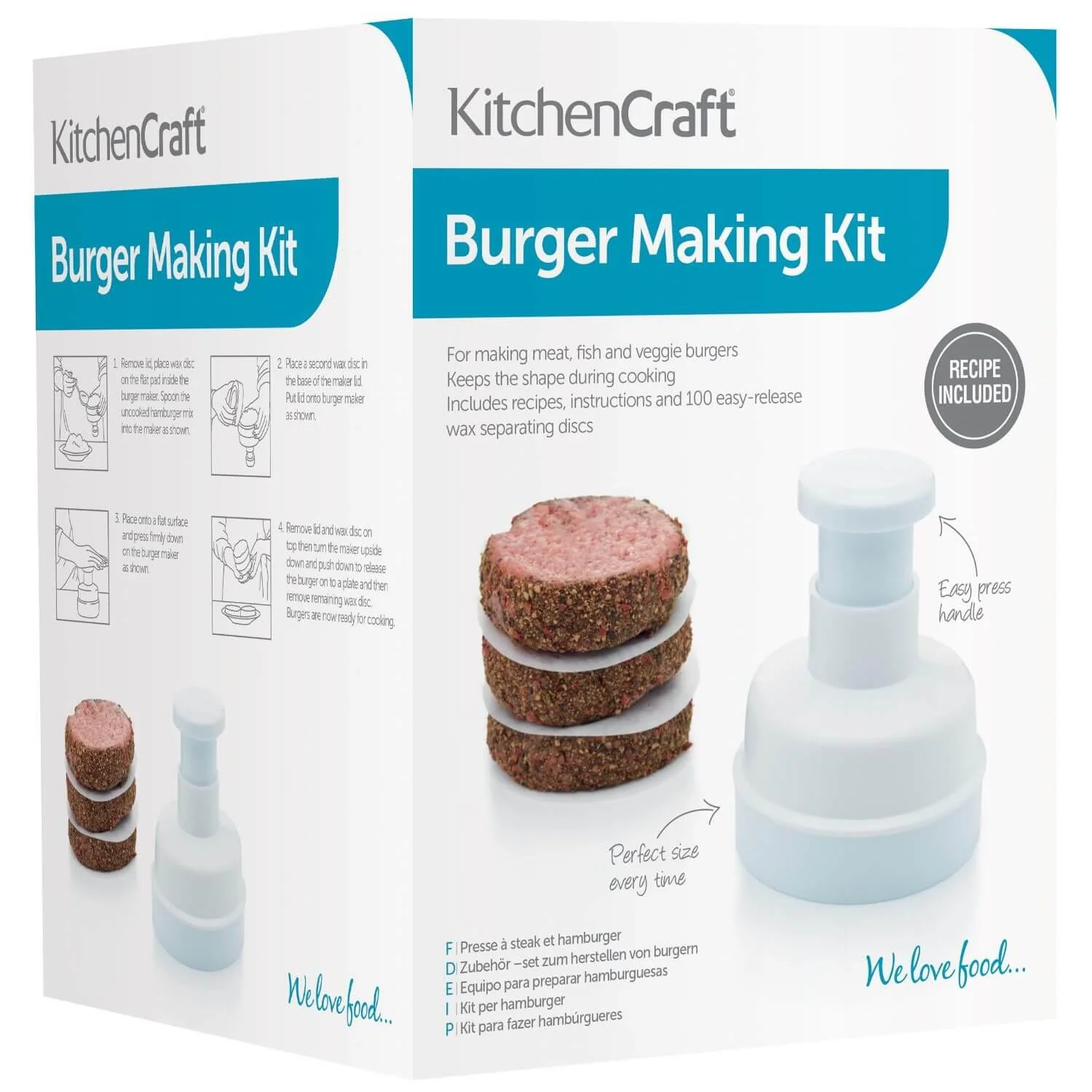 KitchenCraft Hamburger Maker Press with 100 Wax Discs - White - Image 4