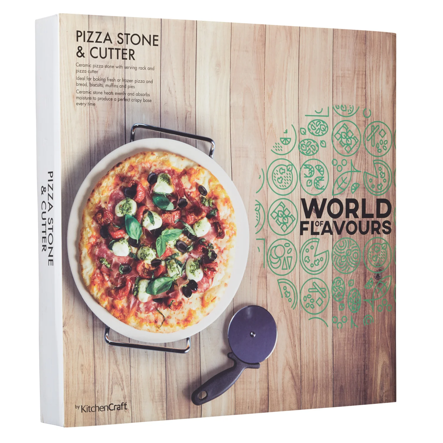 KitchenCraft World Of Flavours Pizza Stone & Cutter Set - Image 3