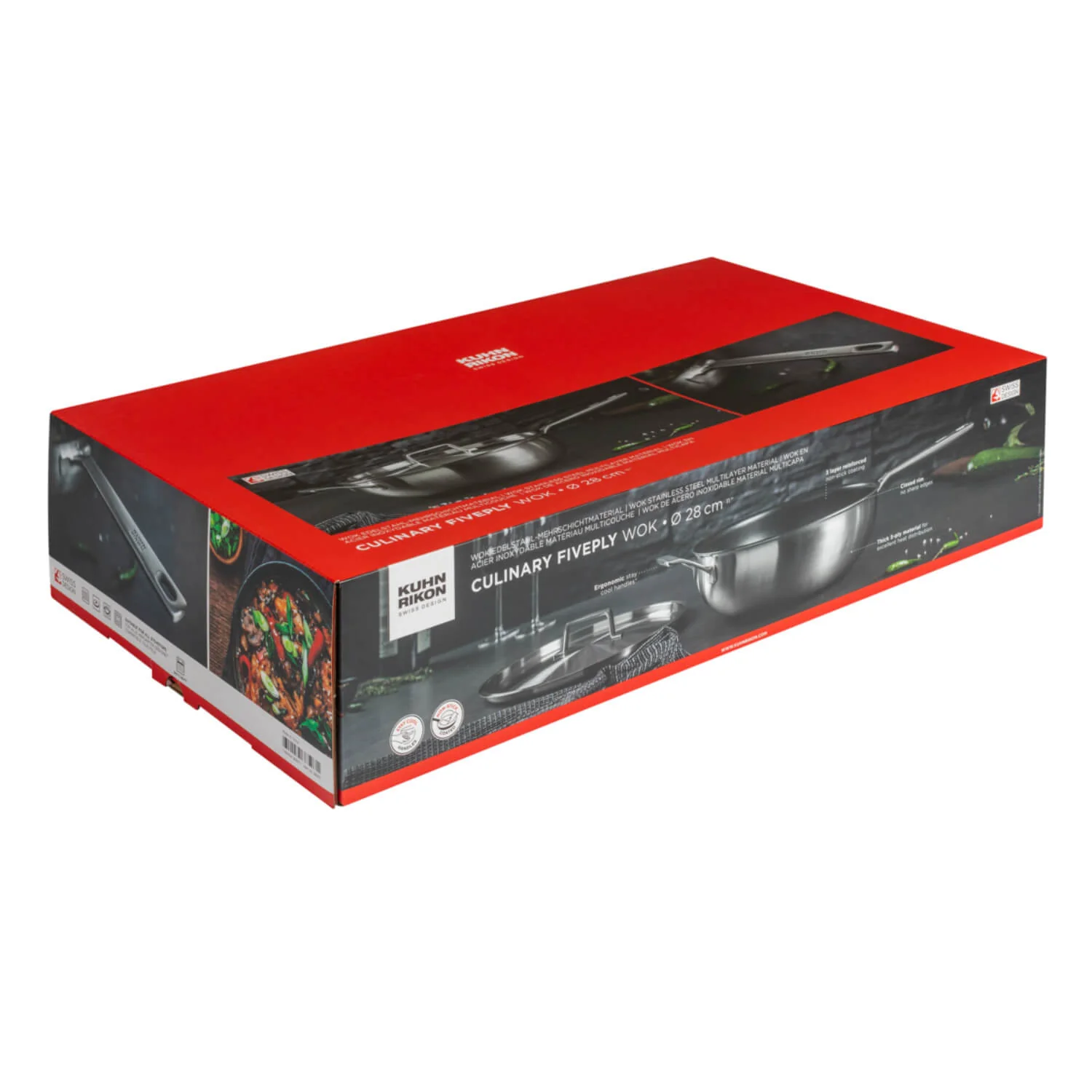 Kuhn Rikon Culinary Fiveply 28cm Non-Stick Wok/Chef's Pan with Lid & Helper Handle - Image 4