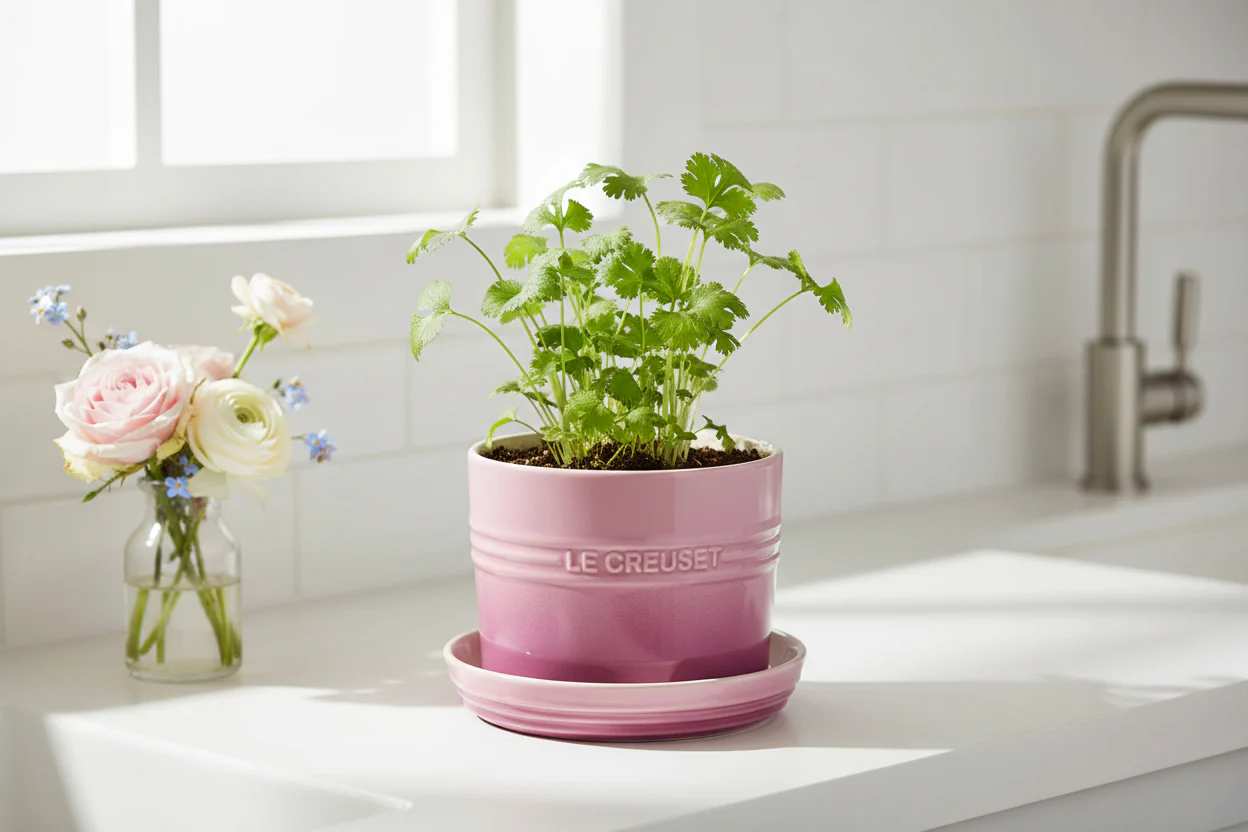 Le Creuset 14cm Stoneware Herb Planter with Tray - Rose Quartz - Image 5