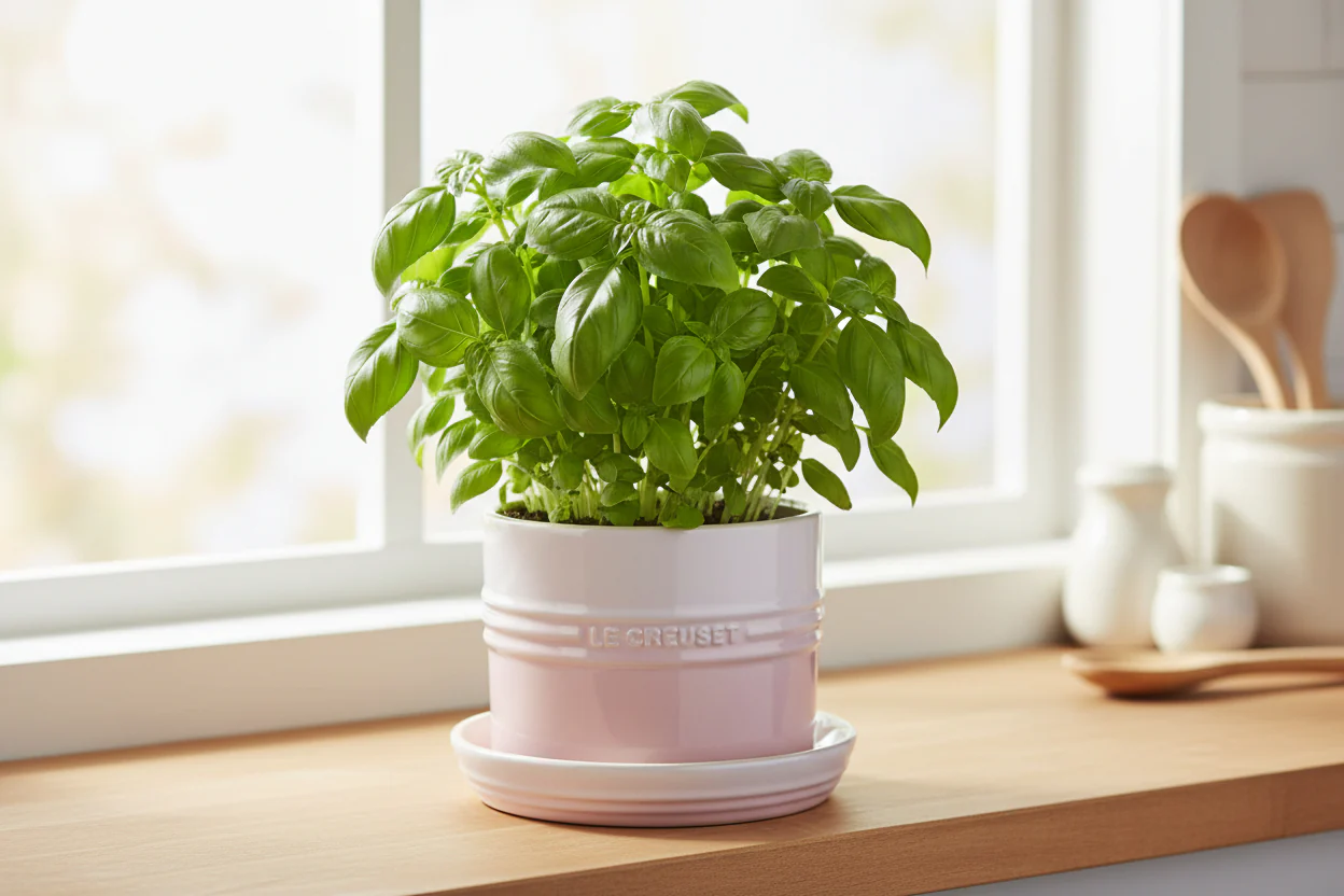 Le Creuset 14cm Stoneware Herb Planter with Tray - Shell Pink - Image 5
