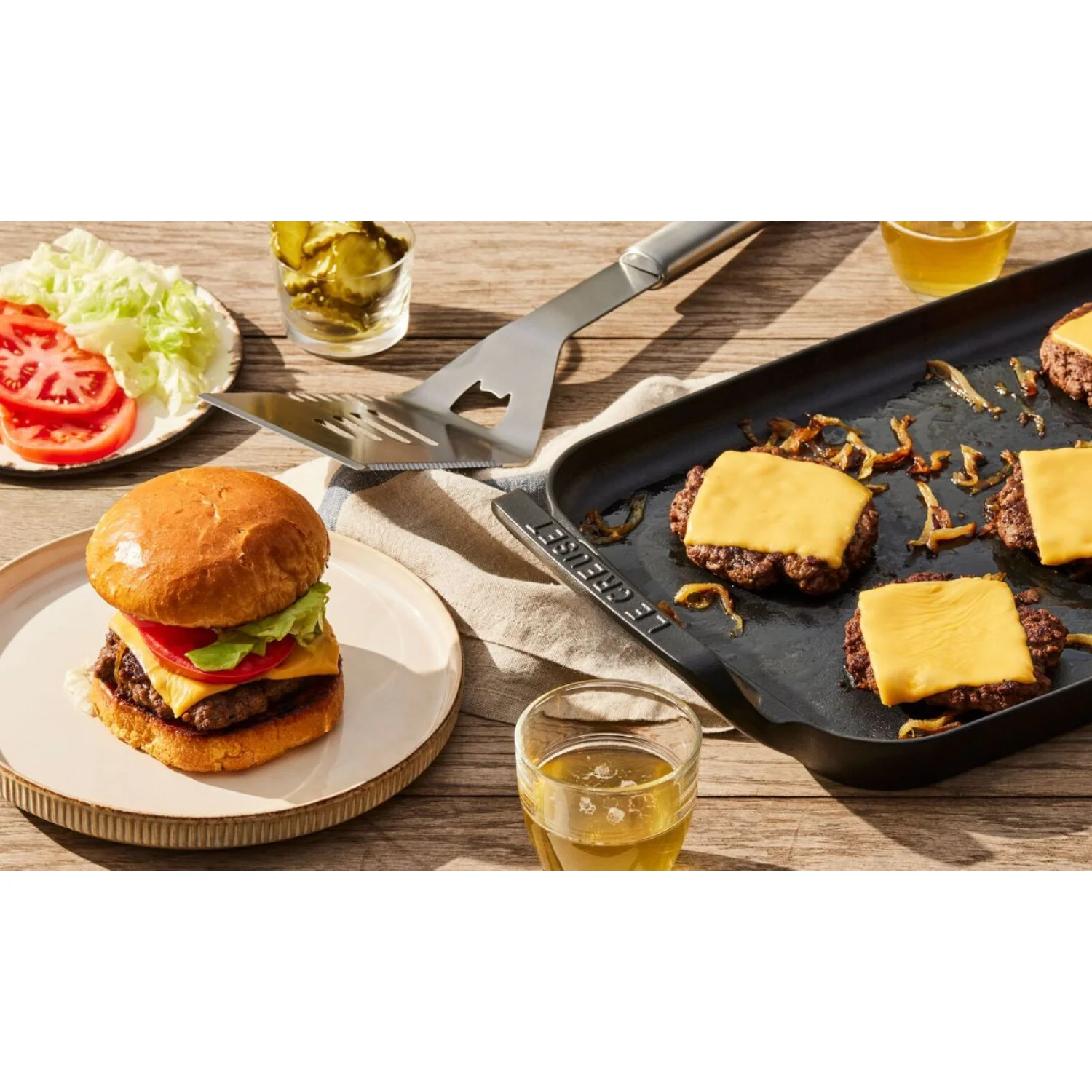 Le Creuset Cast Iron BBQ Outdoor 40cm Rectangular Griddle - Satin Black - Image 6