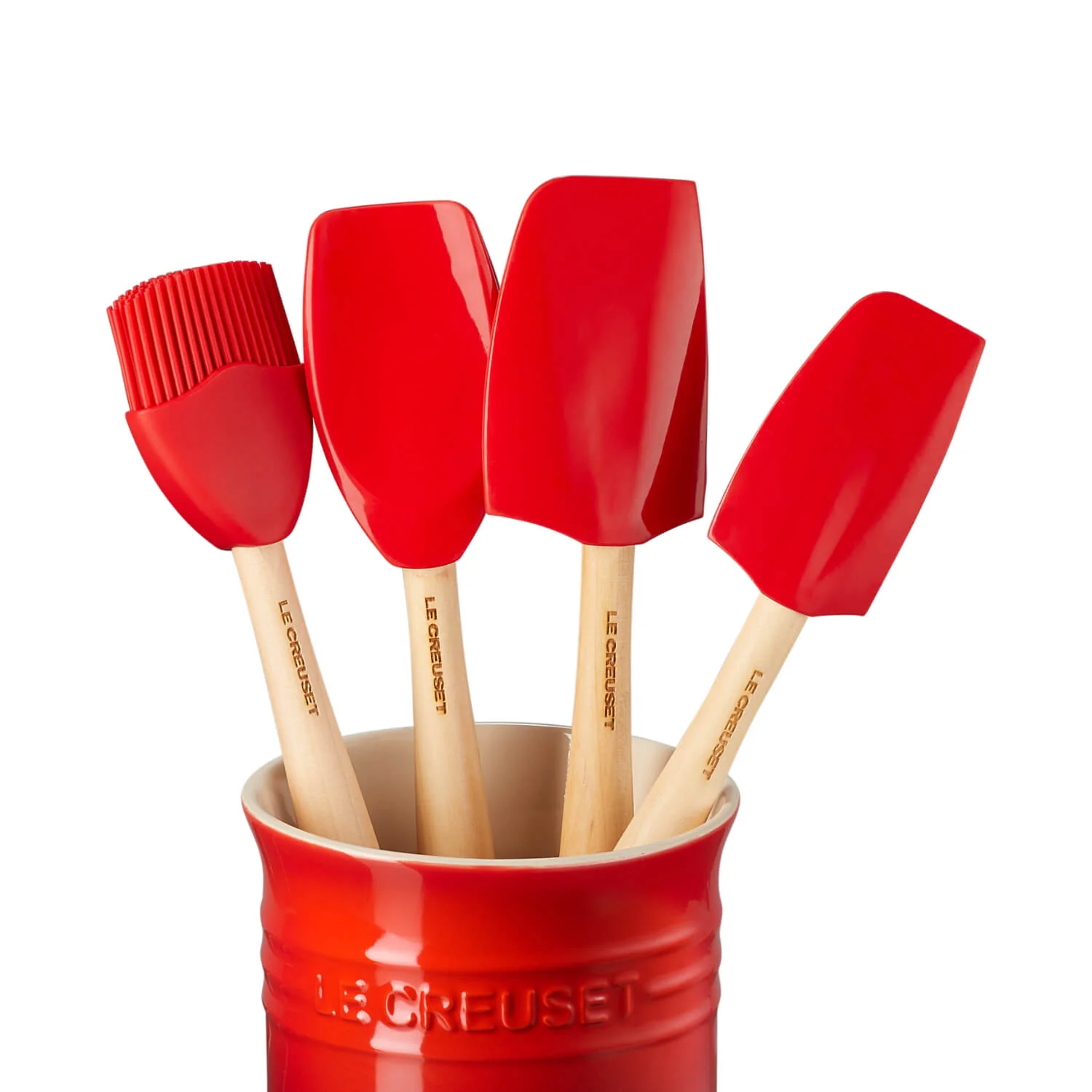 Le Creuset Craft 4-Piece Utensil Set with Stoneware Utensil Jar - Cerise - Image 3