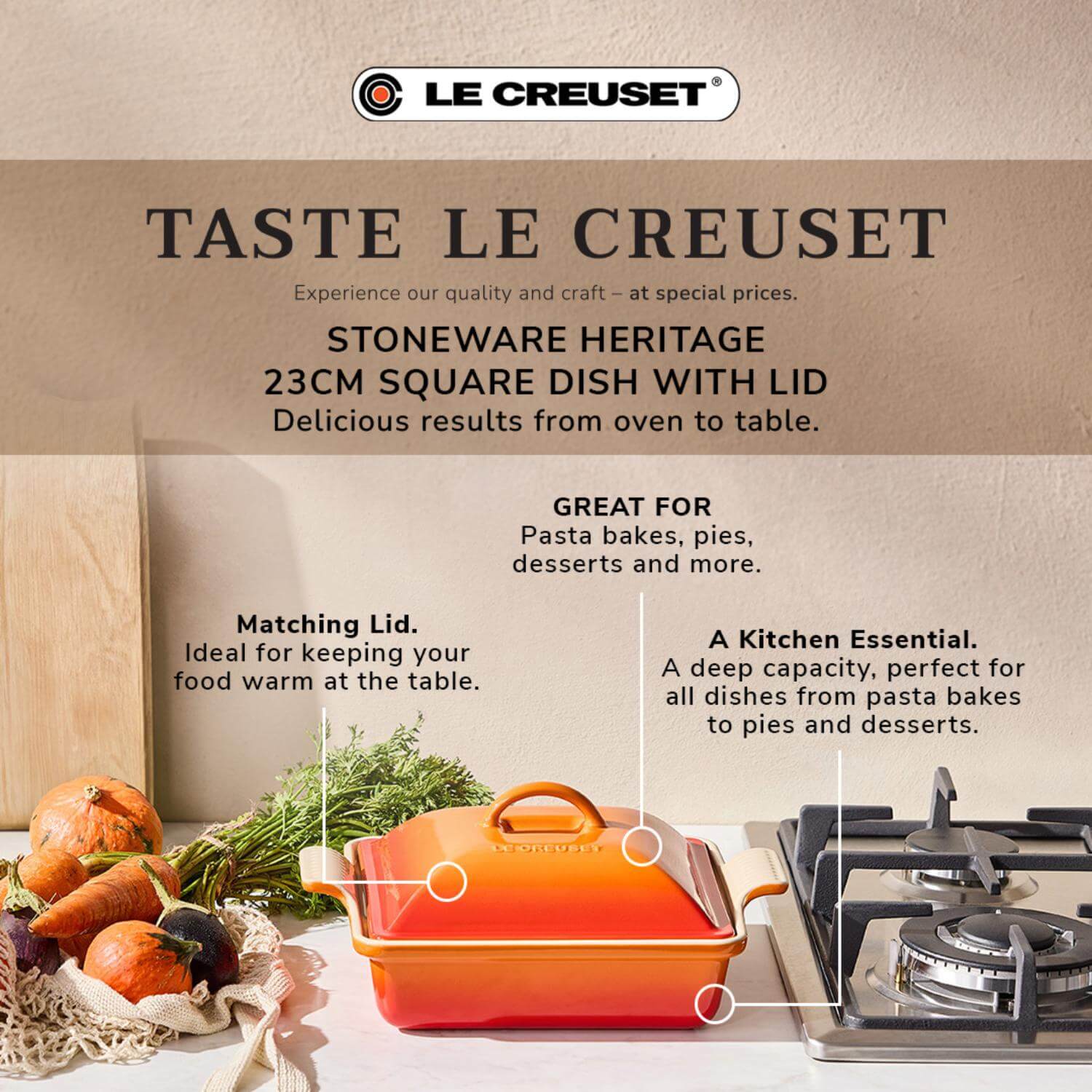 Le Creuset Heritage Stoneware 23cm Square Dish with Lid - Volcanic - Image 8