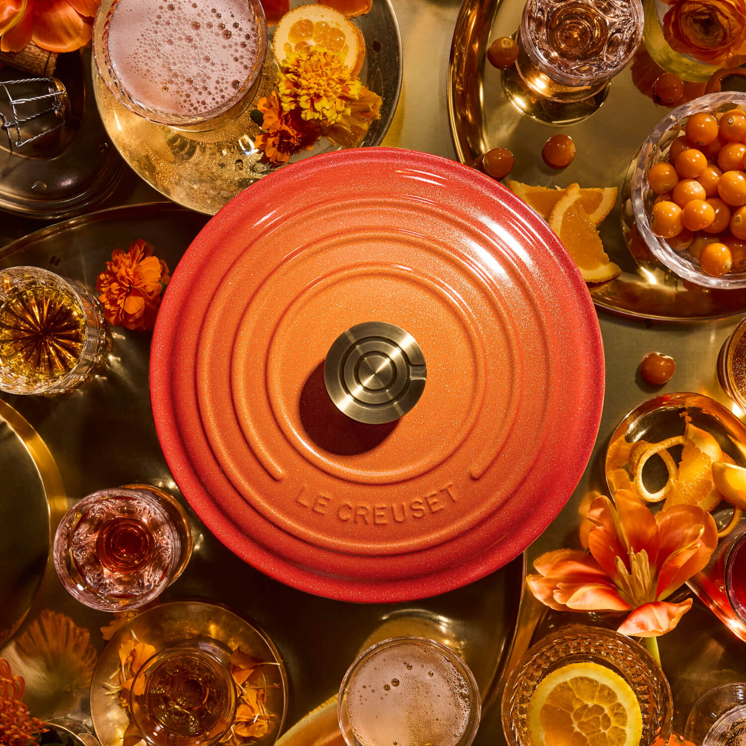 Le Creuset Limited Edition Signature Cast Iron 3-Piece Casserole Dish Set - Flamme Doree - Image 10