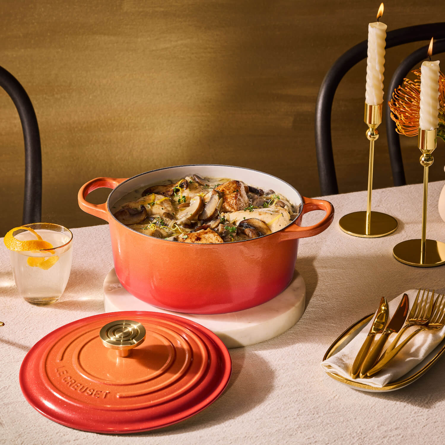 Le Creuset Limited Edition Signature Cast Iron 3-Piece Casserole Dish Set - Flamme Doree - Image 13